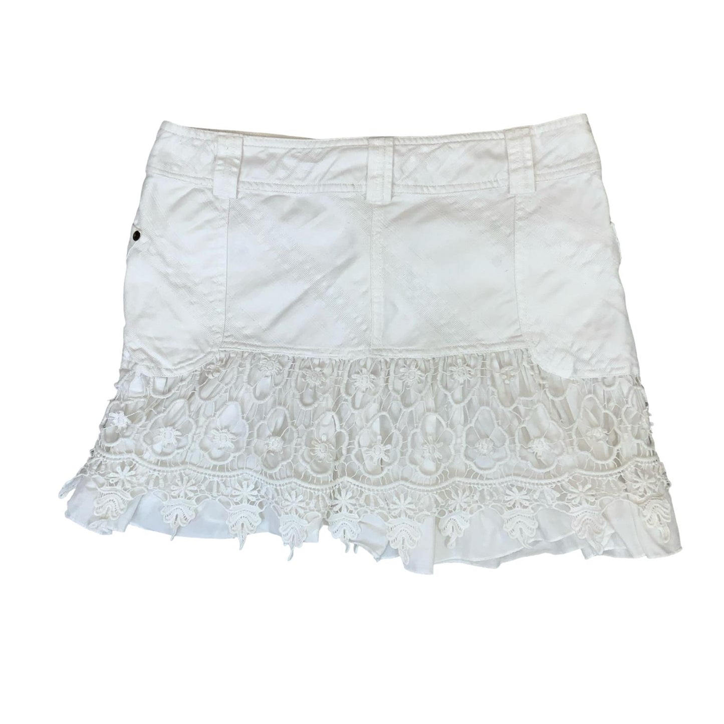 VTG 90s y2k 'MORGAN DE TOI' WHITE MID RISE TEXTURED FLORAL LAYERED MINI SKIRT M