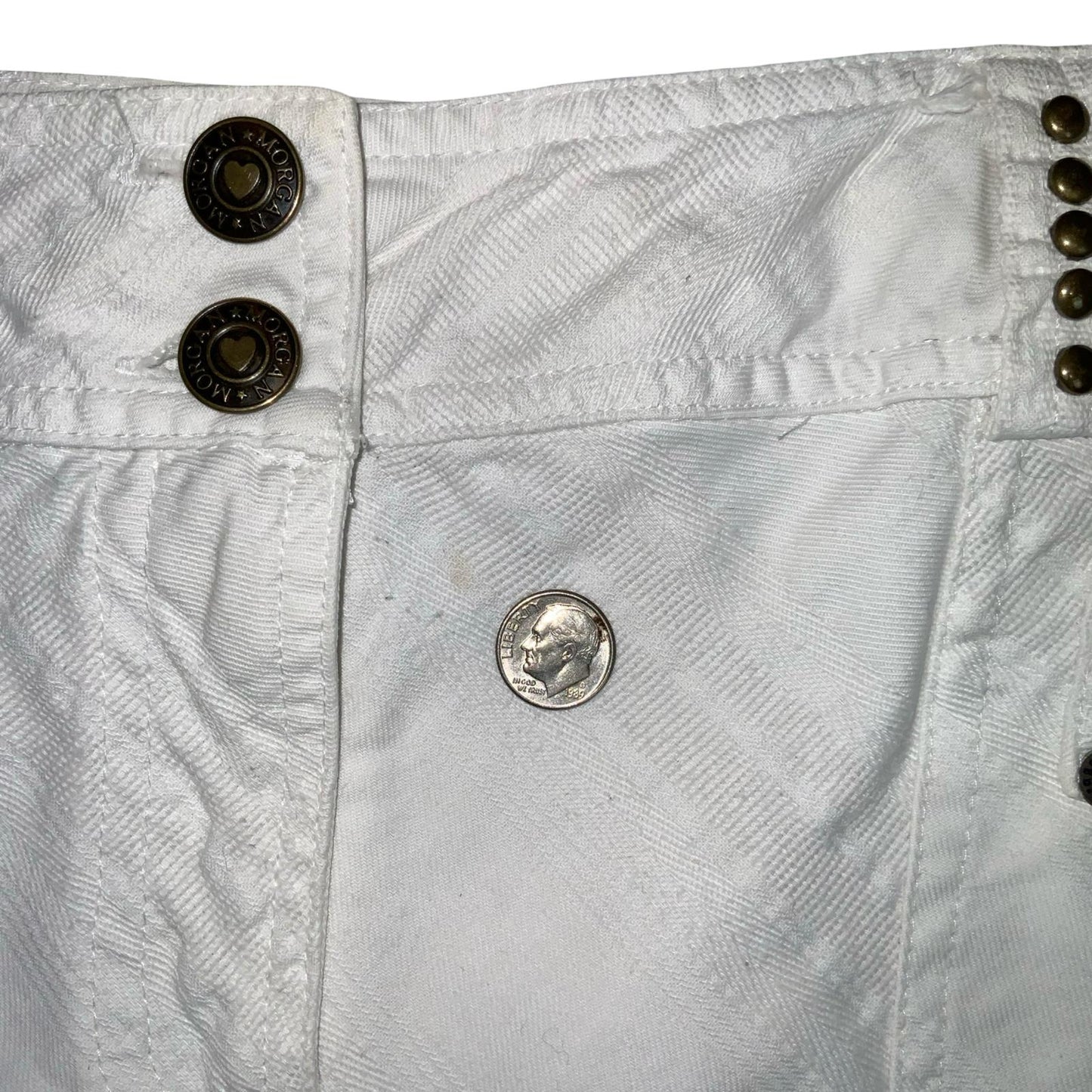 VTG 90s y2k 'MORGAN DE TOI' WHITE MID RISE TEXTURED FLORAL LAYERED MINI SKIRT M