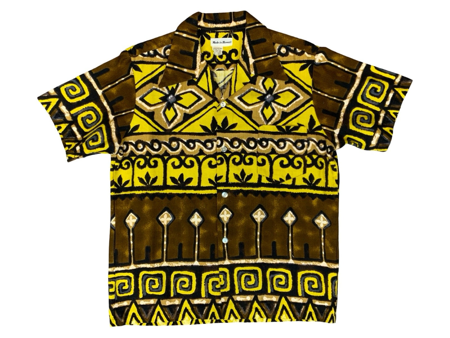VTG 1960s BARK CLOTH HAWAIIAN MADE ALOHA SHIRT COTTON TIKI ROCKABILLY MEDIUM