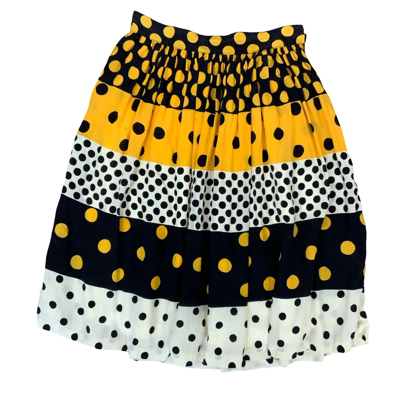 VTG HANDMADE YELLOW BLACK WHITE POLKA DOT STRIPED SWING LINED A-LINE SKIRT XS 6