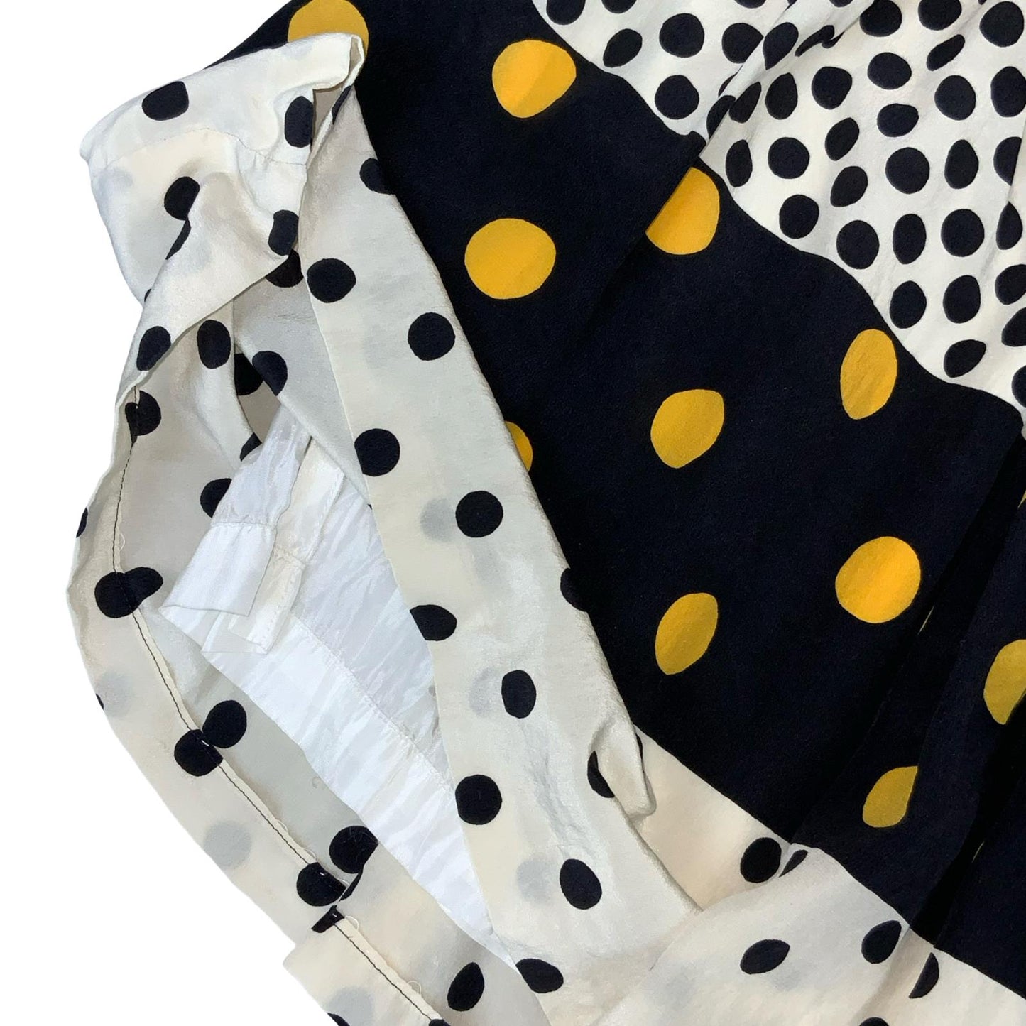 VTG HANDMADE YELLOW BLACK WHITE POLKA DOT STRIPED SWING LINED A-LINE SKIRT XS 6