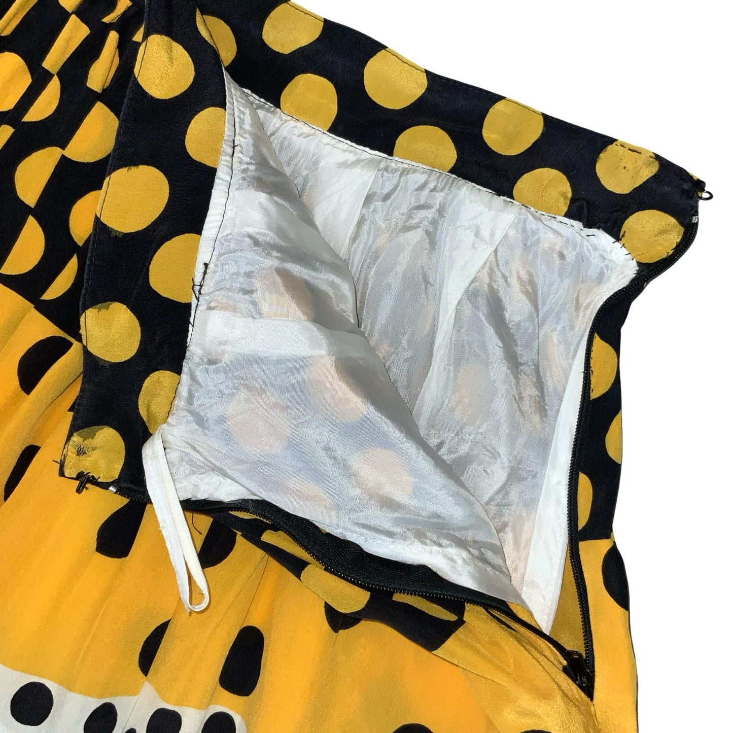 VTG HANDMADE YELLOW BLACK WHITE POLKA DOT STRIPED SWING LINED A-LINE SKIRT XS 6