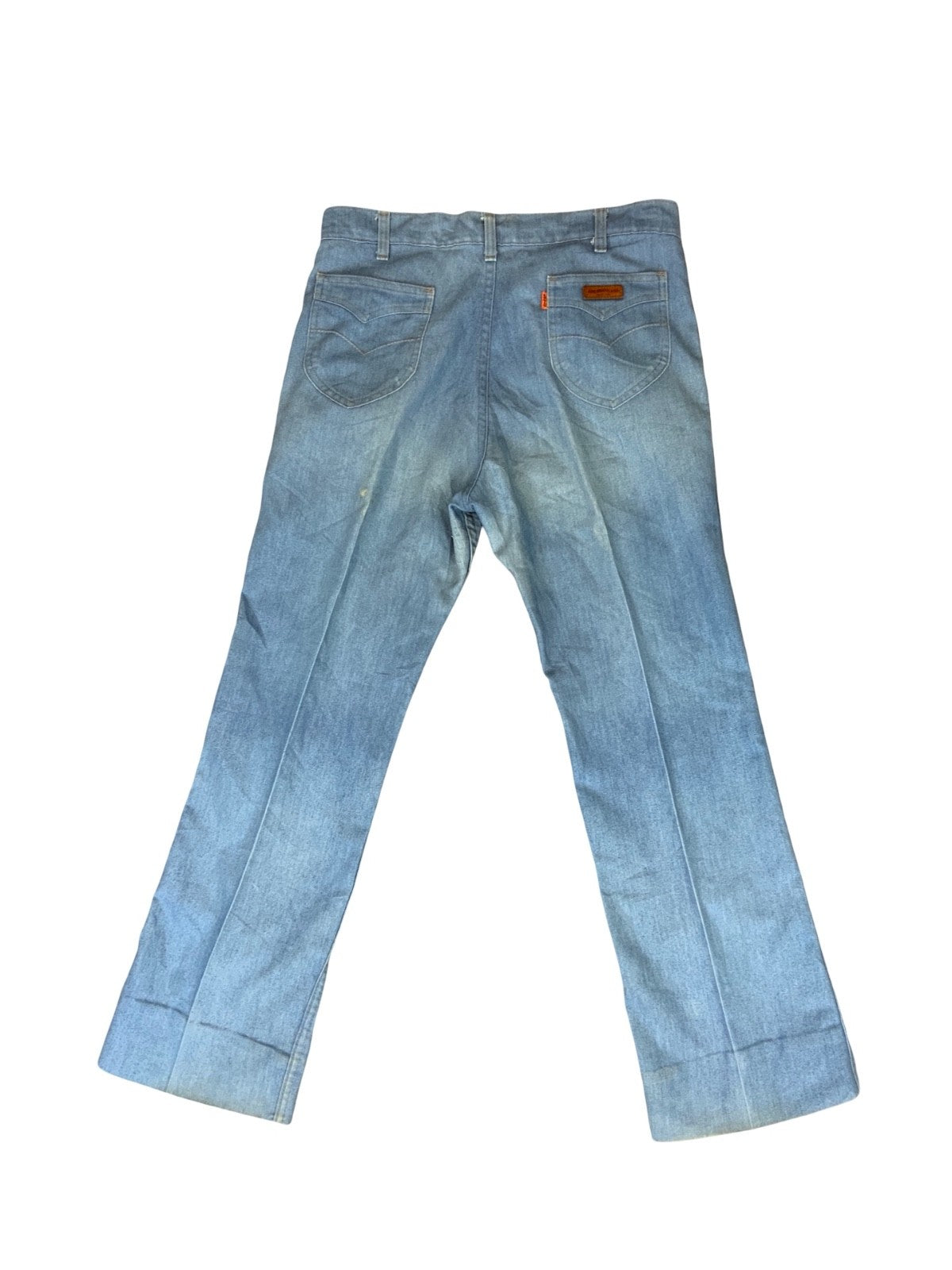RARE VTG 70s LEVIS FOR MEN ORANGE TAB LIGHT DENIM FLARES JEANS MENS 34” W 31” L