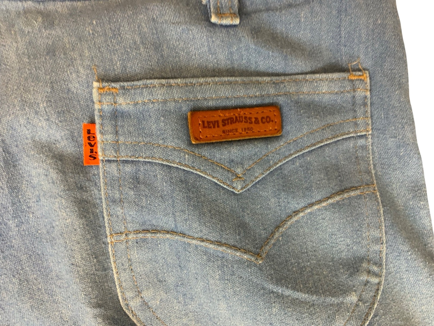 RARE VTG 70s LEVIS FOR MEN ORANGE TAB LIGHT DENIM FLARES JEANS MENS 34” W 31” L
