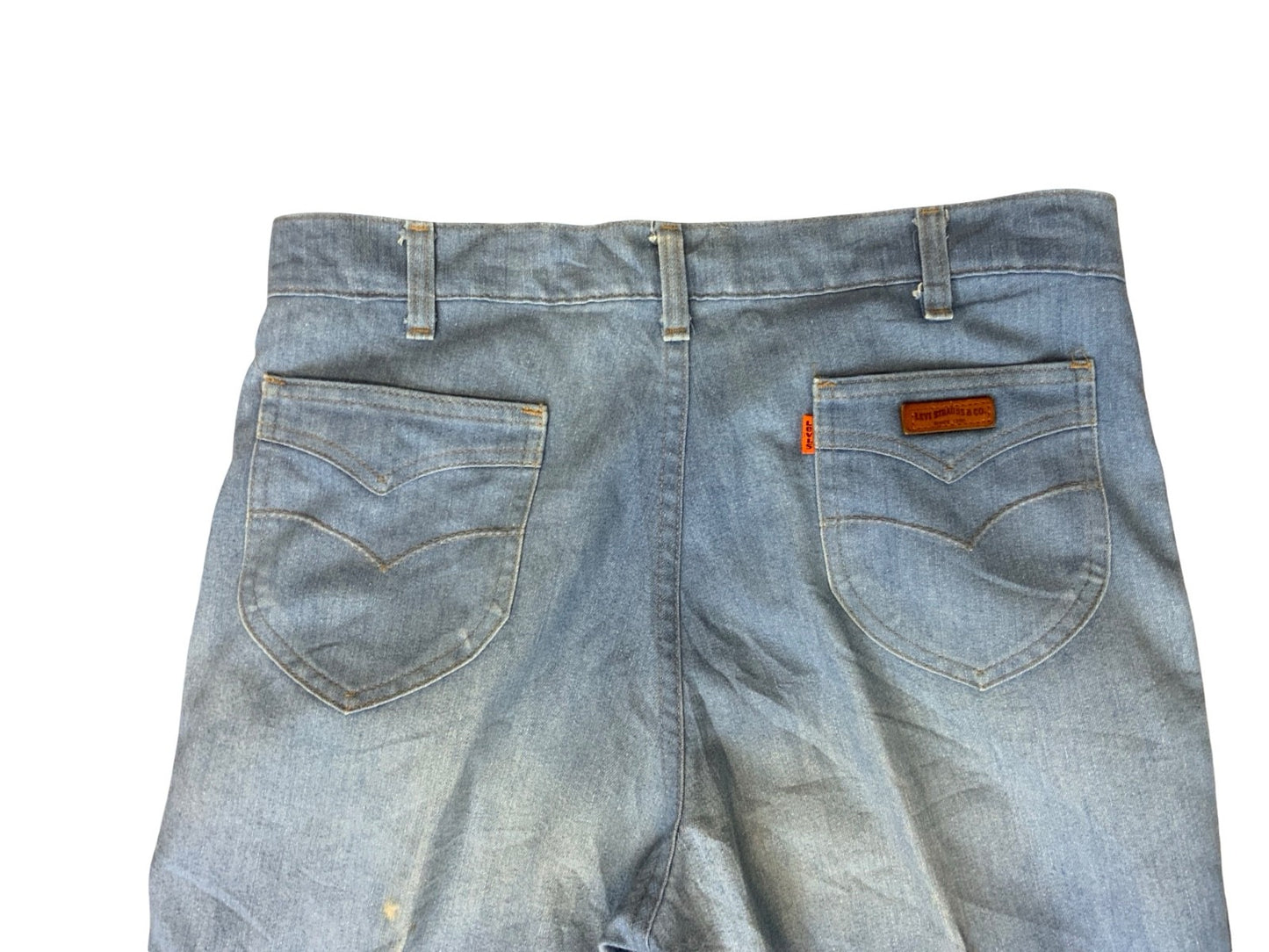 RARE VTG 70s LEVIS FOR MEN ORANGE TAB LIGHT DENIM FLARES JEANS MENS 34” W 31” L