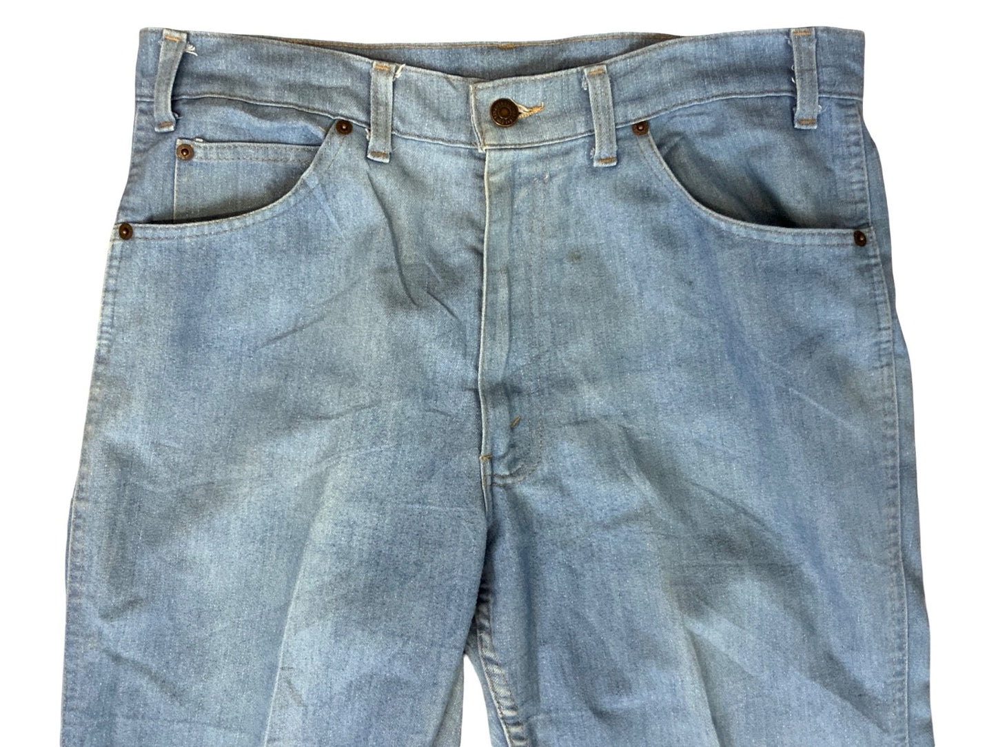 RARE VTG 70s LEVIS FOR MEN ORANGE TAB LIGHT DENIM FLARES JEANS MENS 34” W 31” L