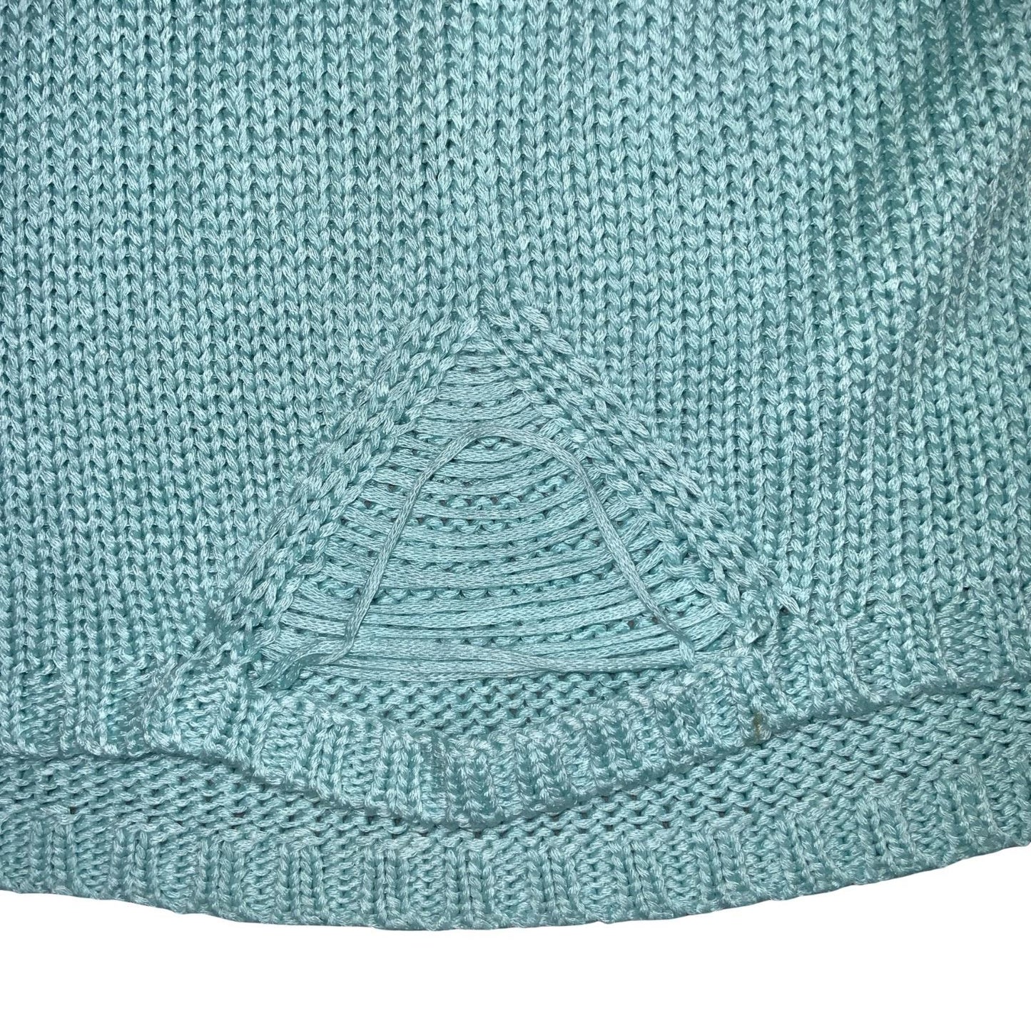 Y2K 'SALVO GREEN' LIGHT BLUE DISTRESSED V-NECK KNITTED SHORT SLEEVED TOP S 10