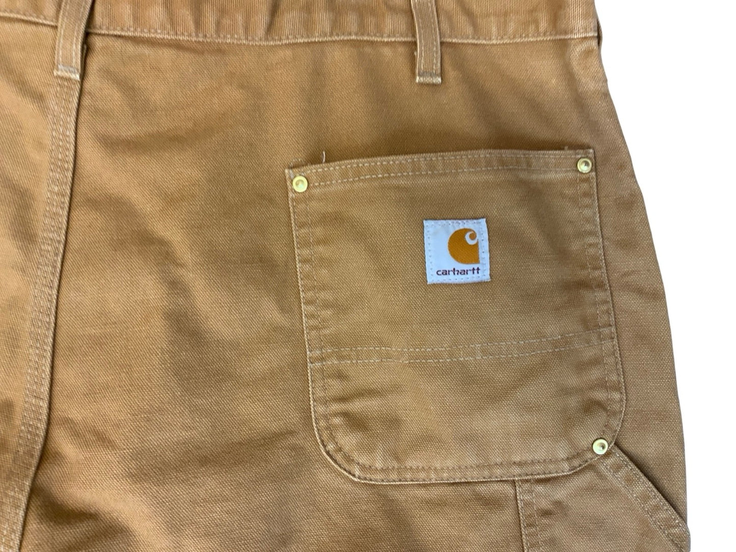 VTG USA CARHARTT DOUBLE KNEE DUCK CANVAS TAN WORKWEAR TROUSERS VGC W42” L32”