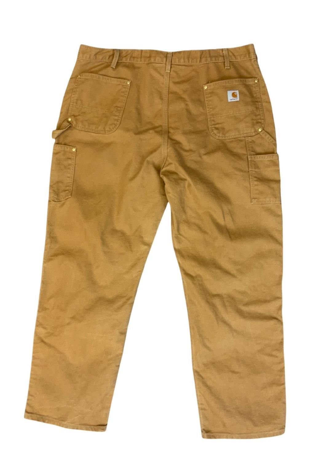 VTG USA CARHARTT DOUBLE KNEE DUCK CANVAS TAN WORKWEAR TROUSERS VGC W42” L32”