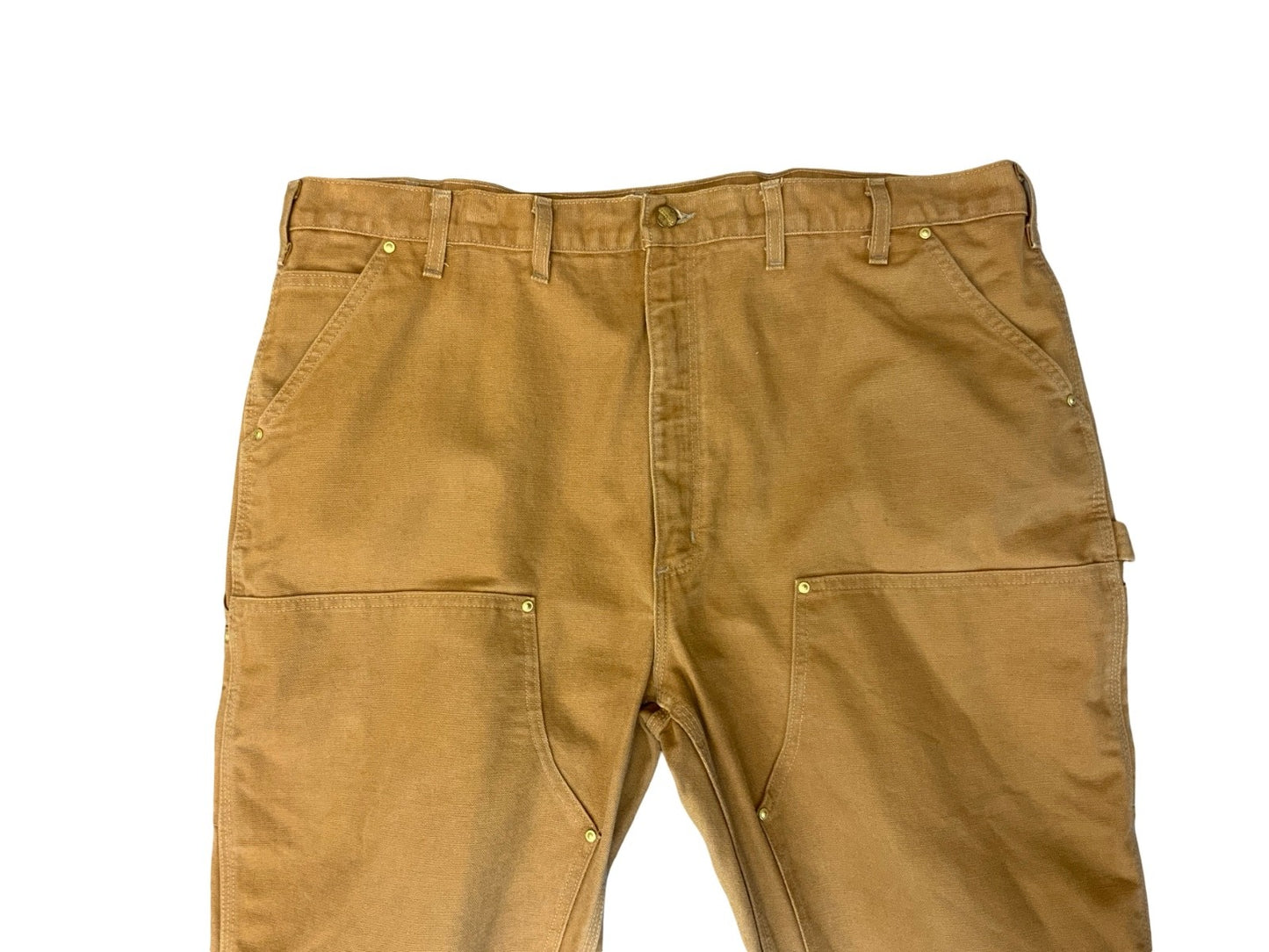 VTG USA CARHARTT DOUBLE KNEE DUCK CANVAS TAN WORKWEAR TROUSERS VGC W42” L32”