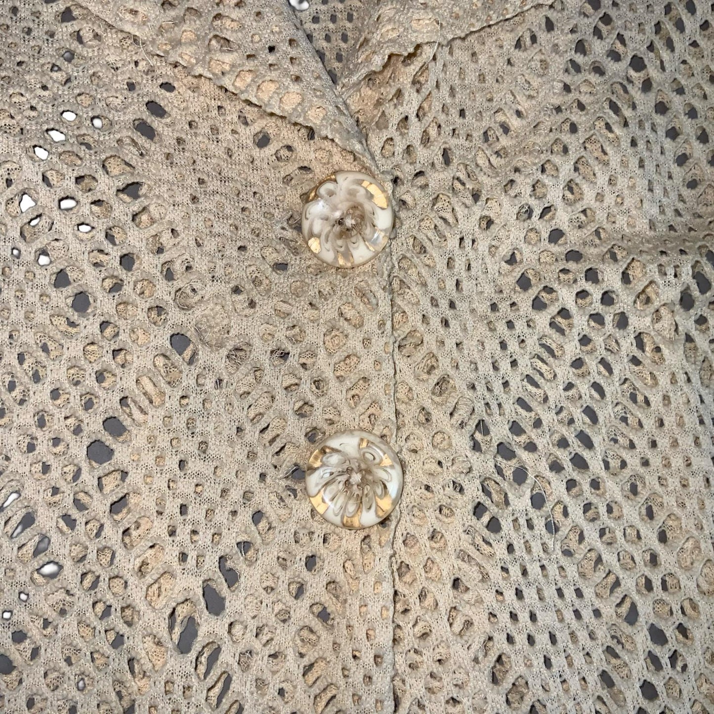 VTG 70s CROCHET KNIT CREAM BOHO RETRO CARDIGAN OVERCOAT DRESS JACKET M 12