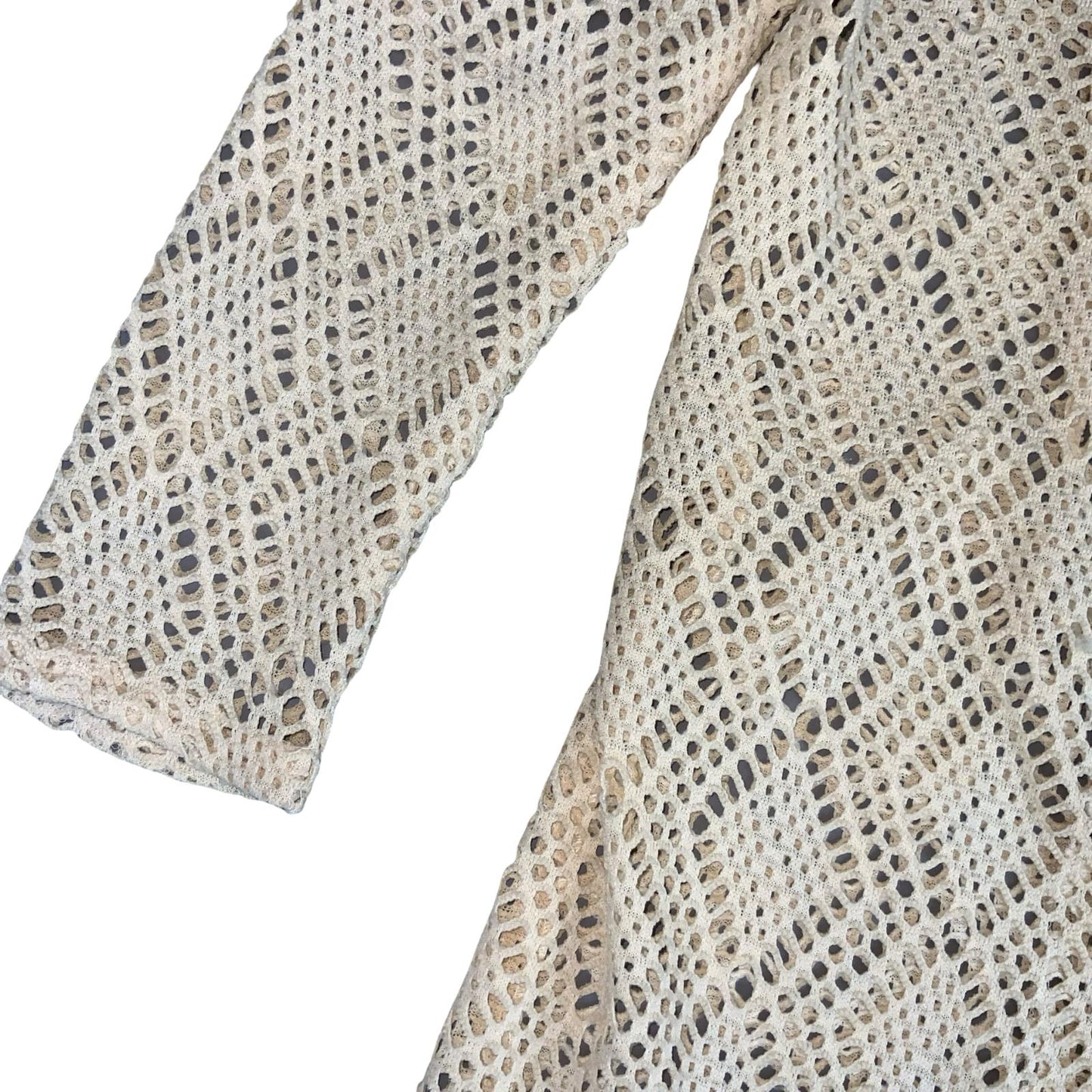 VTG 70s CROCHET KNIT CREAM BOHO RETRO CARDIGAN OVERCOAT DRESS JACKET M 12