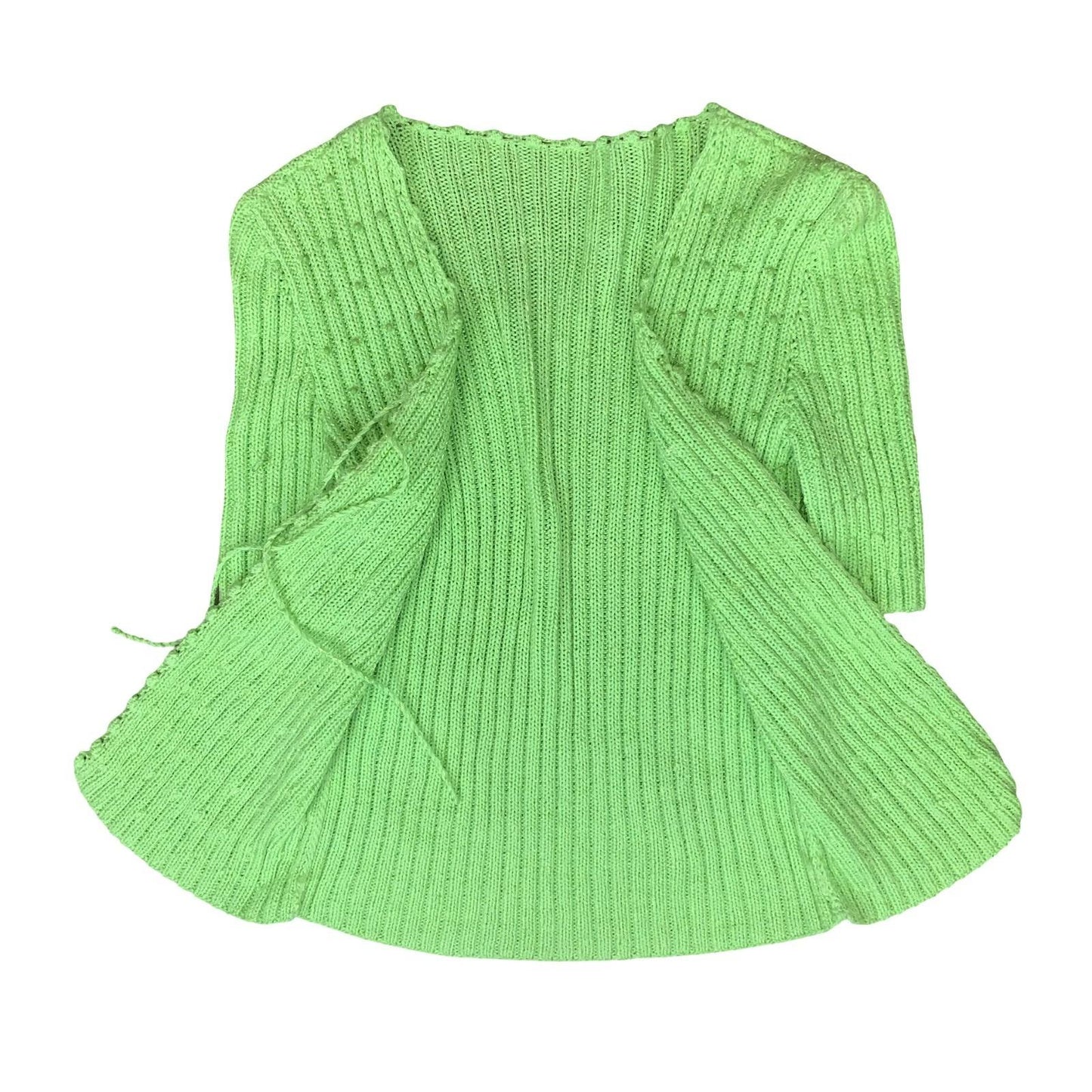 VTG 90s y2k GREEN V-NECK TIE-UP BEADED SHORT SLEEVED STRETCHY KNIT CARDIGAN M 12