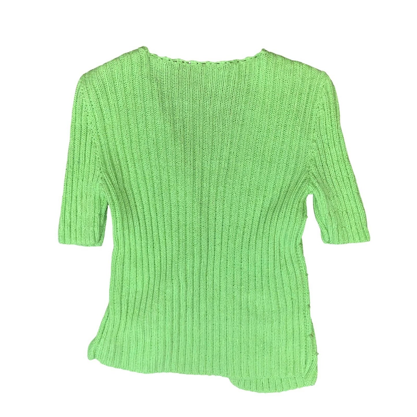 VTG 90s y2k GREEN V-NECK TIE-UP BEADED SHORT SLEEVED STRETCHY KNIT CARDIGAN M 12