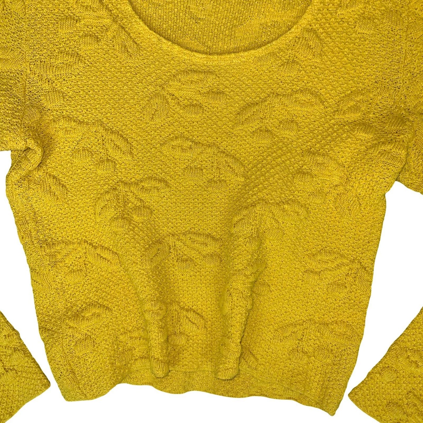 VTG YELLOW TEXTURED CHERRY LONG SLEEVED CROPPED KNITTED JUMPER TOP S 10