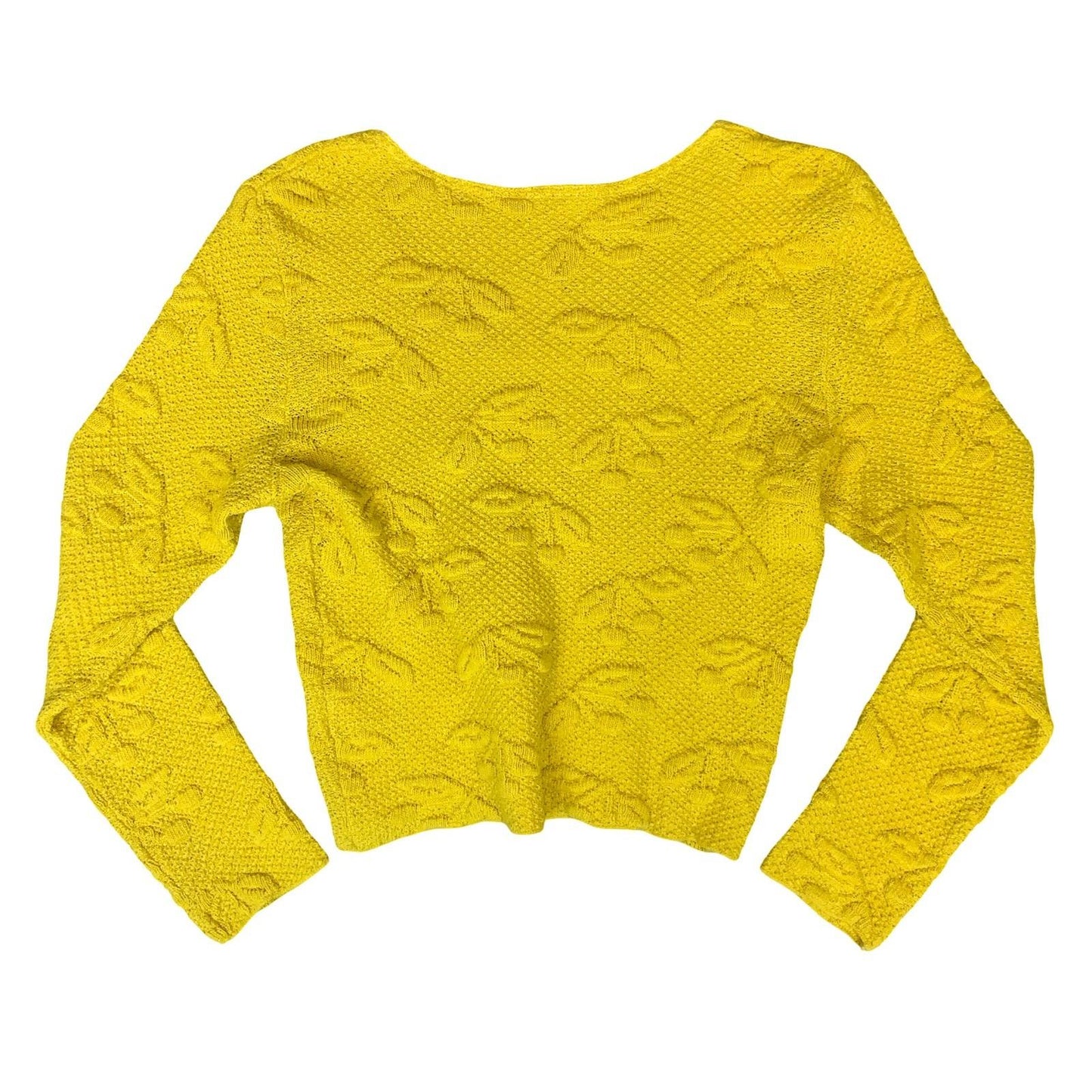 VTG YELLOW TEXTURED CHERRY LONG SLEEVED CROPPED KNITTED JUMPER TOP S 10