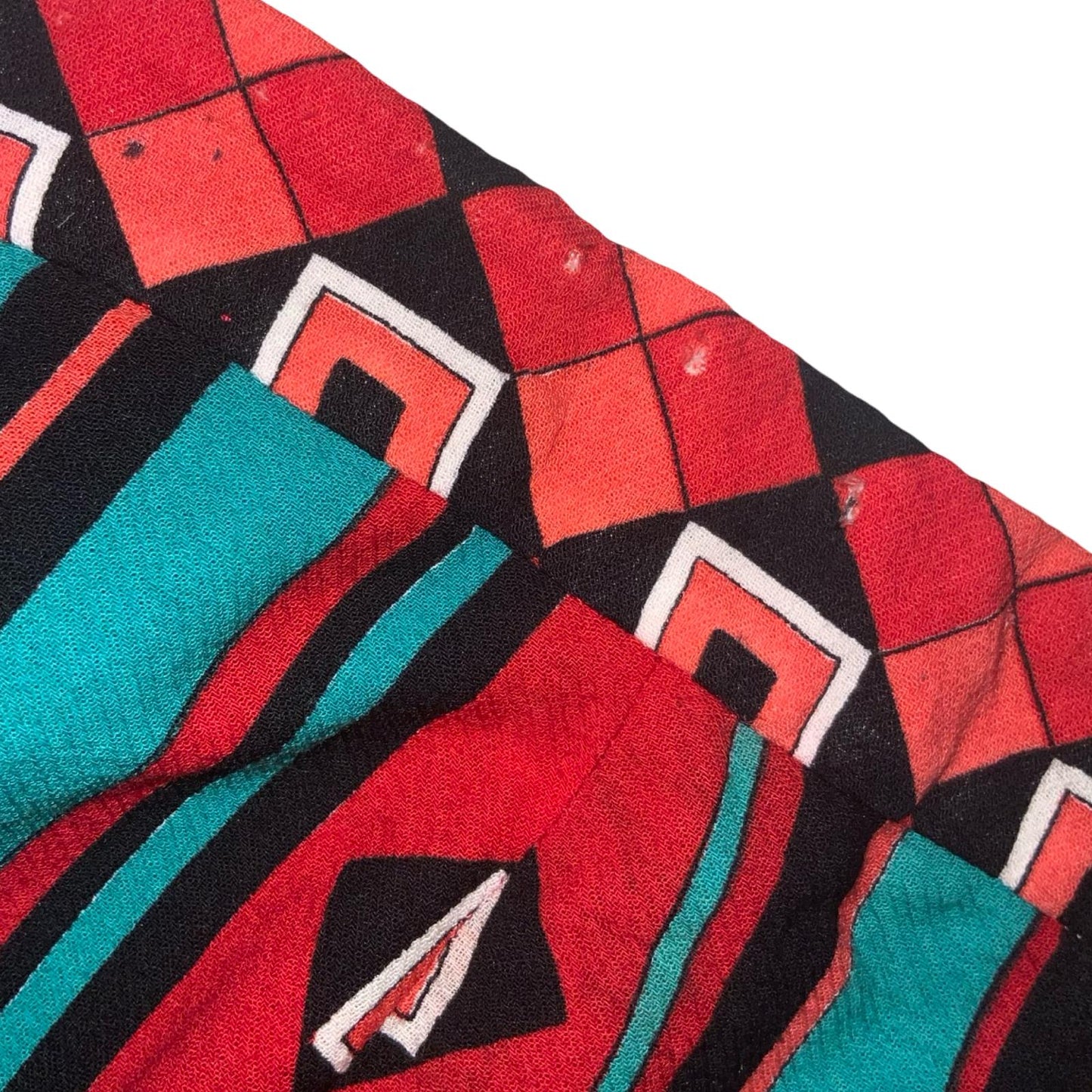 80s RED TEAL GREEN BLACK GEOMETRIC STRIPE PATTERNED PLEATED MIDI SKIRT S 10