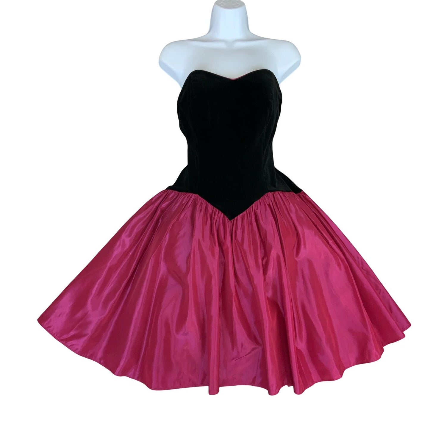 VTG 90s 'LAURA ASHLEY' BLACK PINK VELVET TEFFETA TUTU MINI STRAPLESS DRESS XS