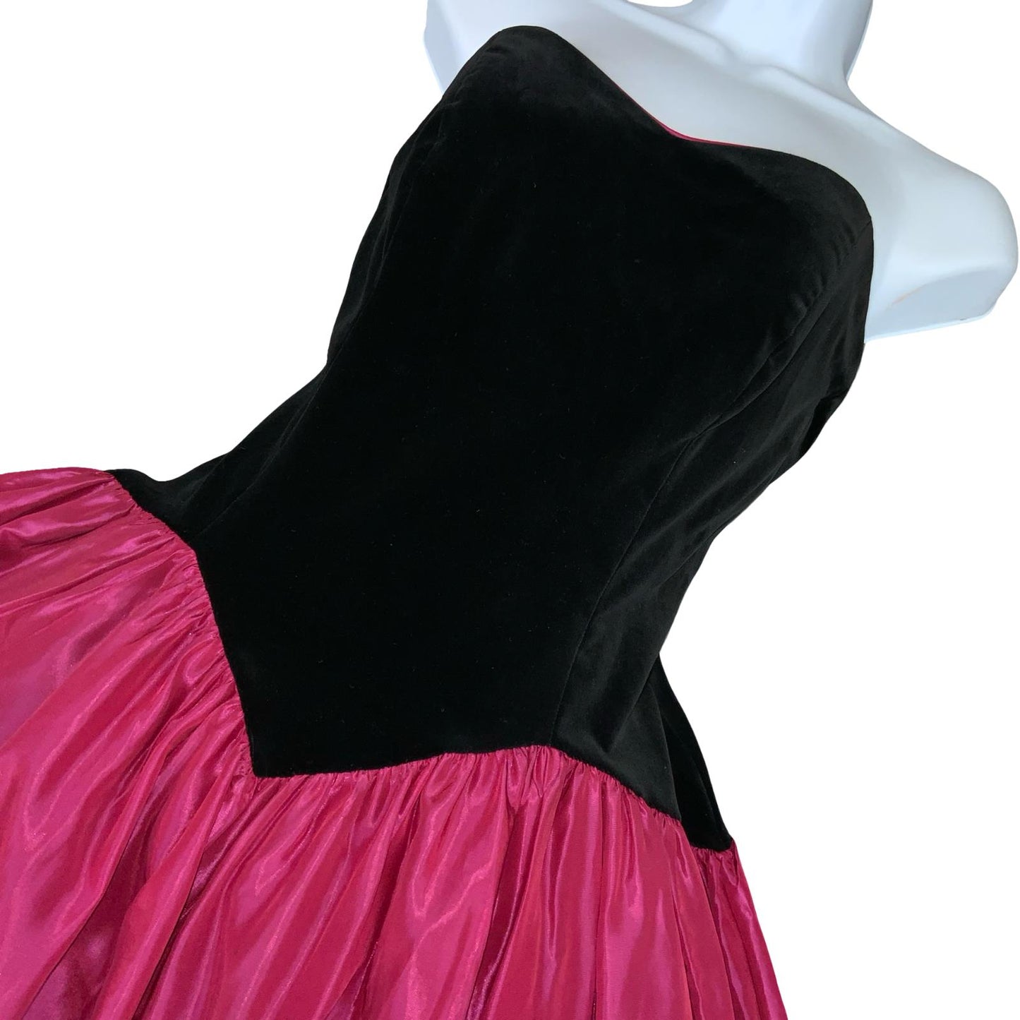 VTG 90s 'LAURA ASHLEY' BLACK PINK VELVET TEFFETA TUTU MINI STRAPLESS DRESS XS