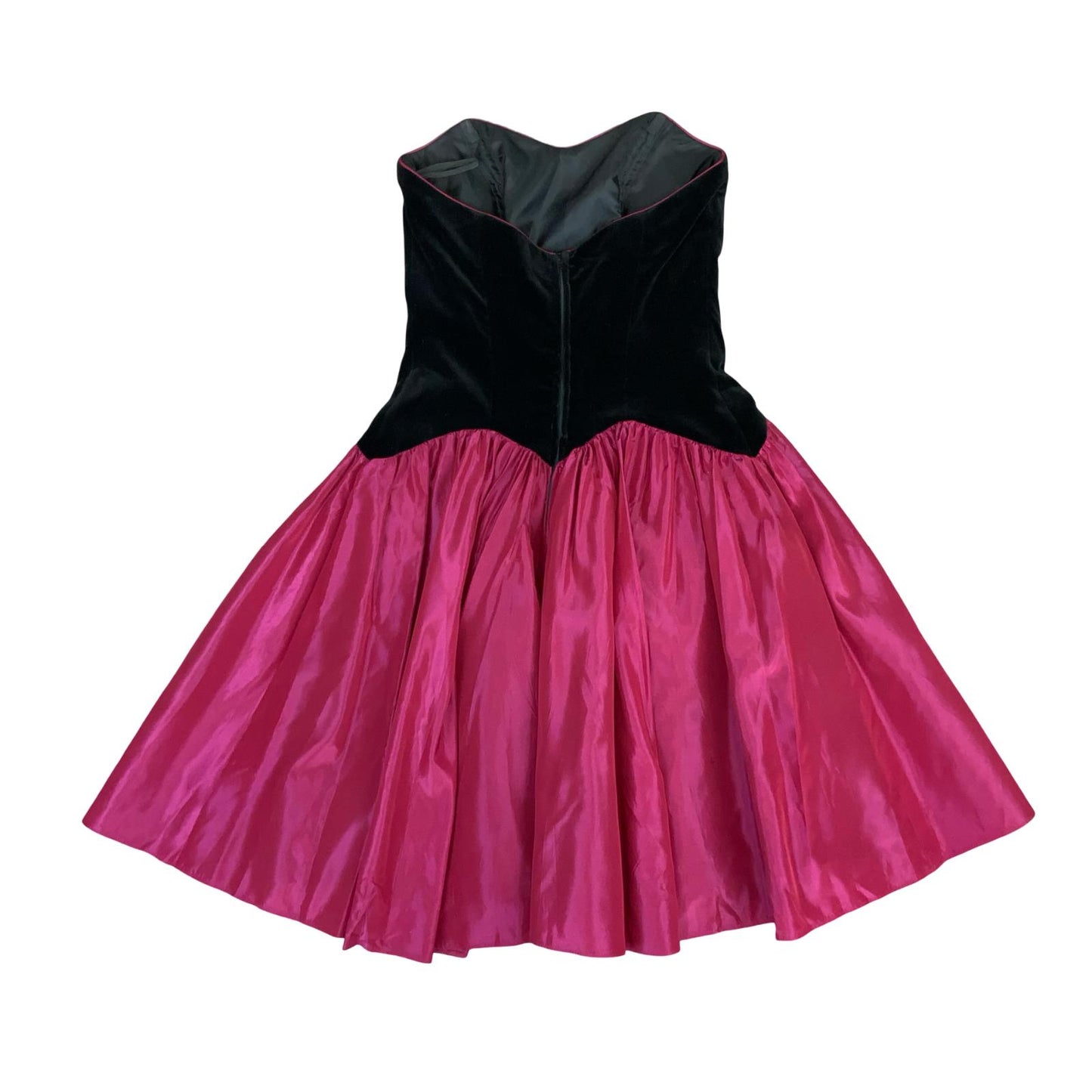 VTG 90s 'LAURA ASHLEY' BLACK PINK VELVET TEFFETA TUTU MINI STRAPLESS DRESS XS