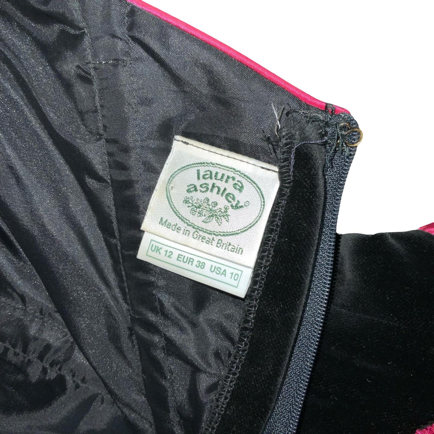 VTG 90s 'LAURA ASHLEY' BLACK PINK VELVET TEFFETA TUTU MINI STRAPLESS DRESS XS