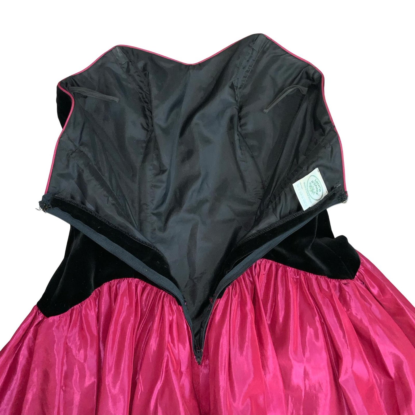 VTG 90s 'LAURA ASHLEY' BLACK PINK VELVET TEFFETA TUTU MINI STRAPLESS DRESS XS