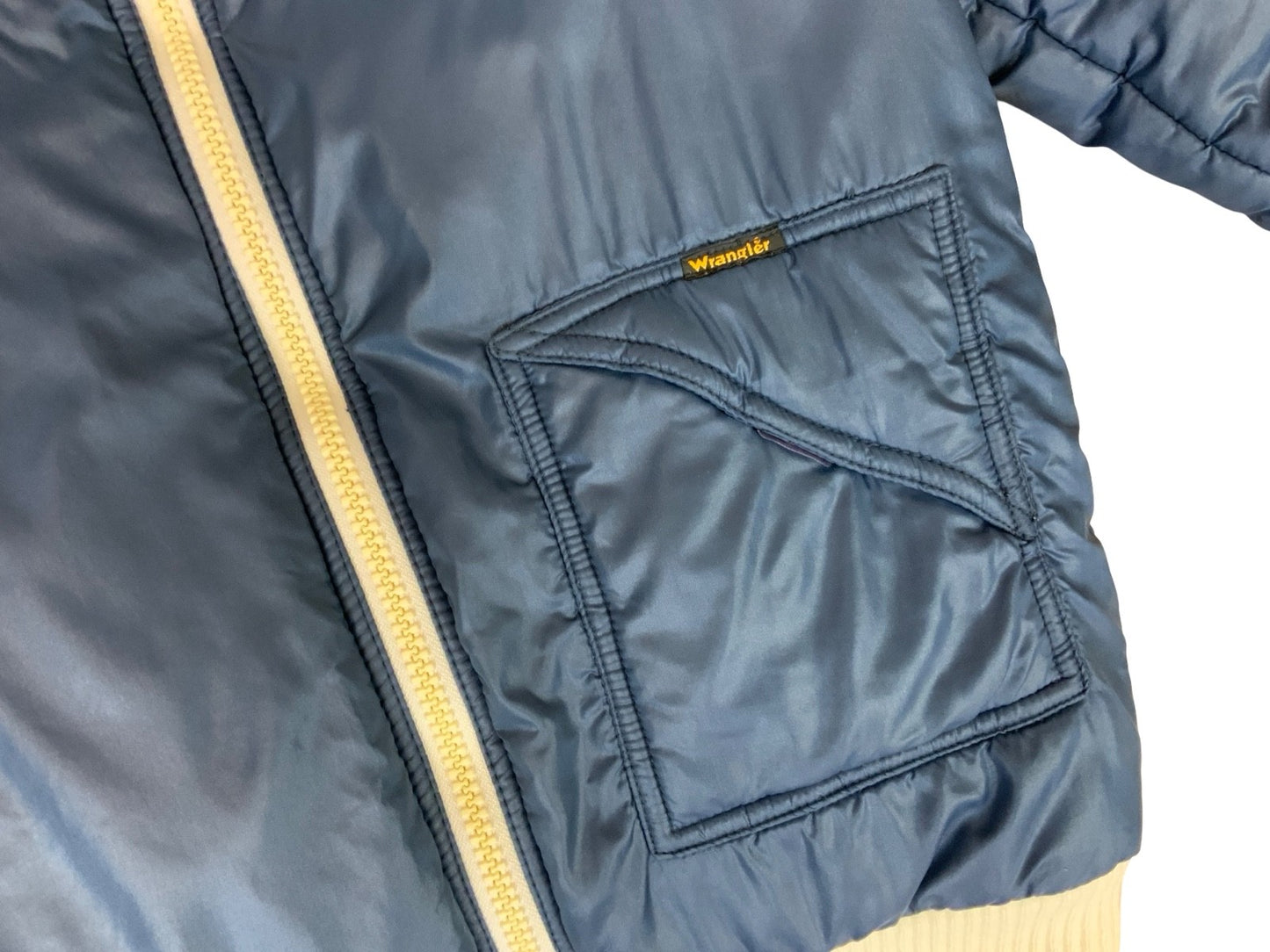 RARE VTG 1970s WRANGLER ZIP UP PADDED BOMBER JACKET RALEIGH CHOPPER NAVY SMALL