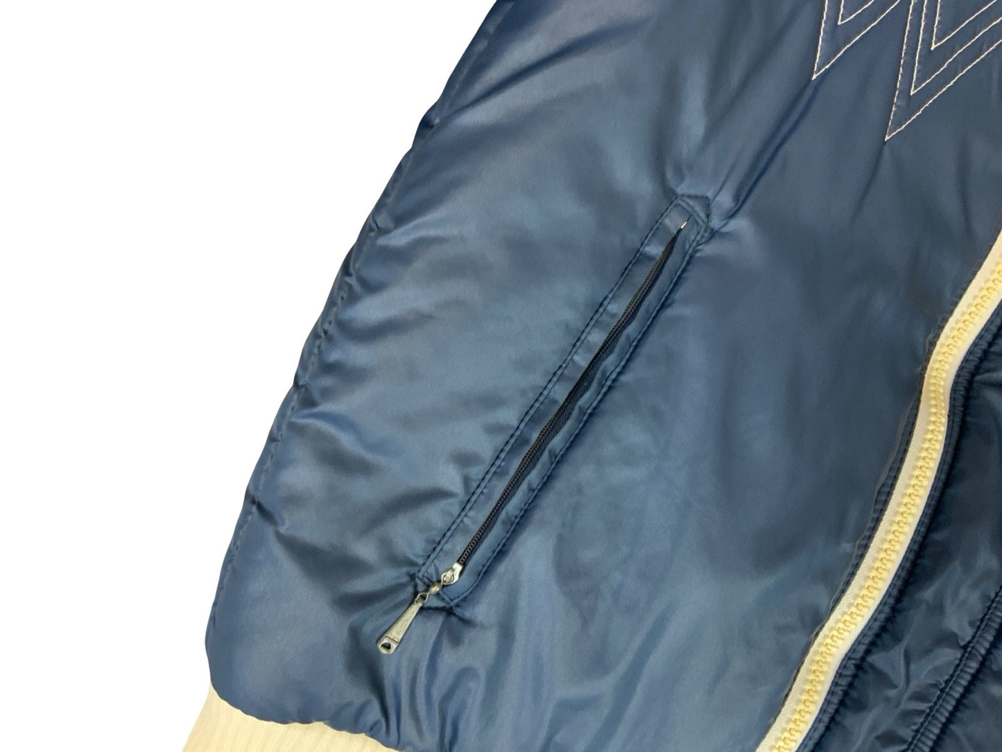 RARE VTG 1970s WRANGLER ZIP UP PADDED BOMBER JACKET RALEIGH CHOPPER NAVY SMALL
