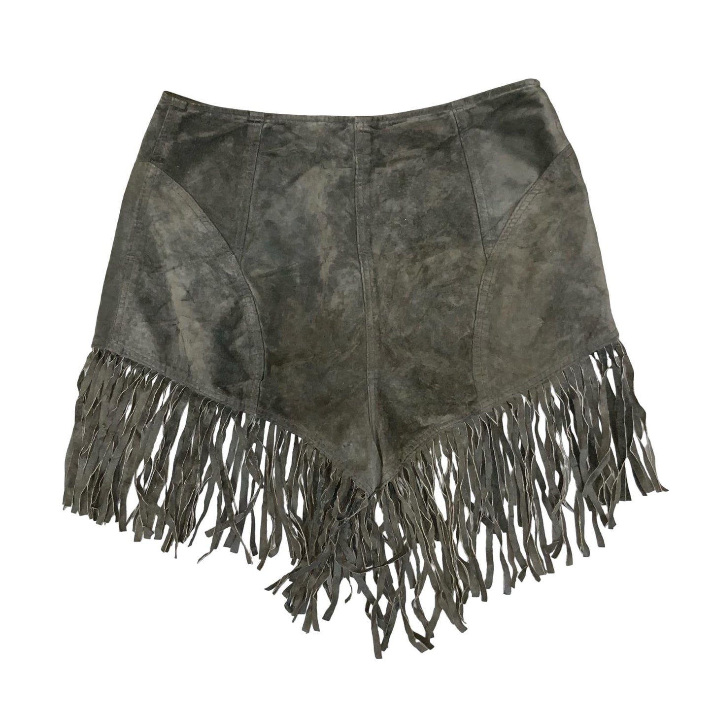 VTG 90s 'MODELEO' BROWN SUEDE FRINGE FESTIVAL WESTERN SNAP HIPPIE SHORTS S 10