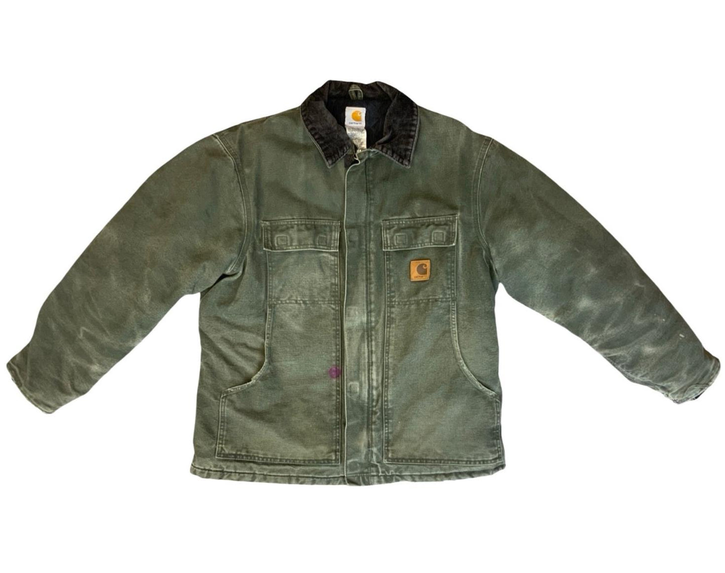 VTG CARHARTT DISTRESSED HEAVY DUCK CANVAS WORKWEAR JACKET GREEN XL