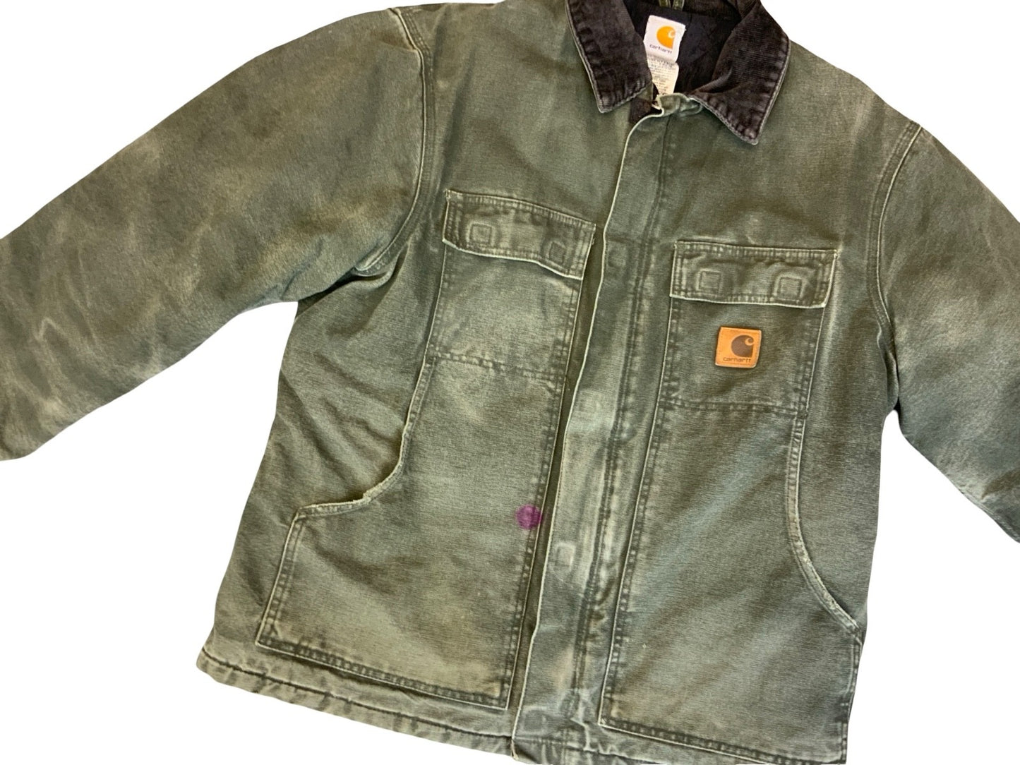 VTG CARHARTT DISTRESSED HEAVY DUCK CANVAS WORKWEAR JACKET GREEN XL