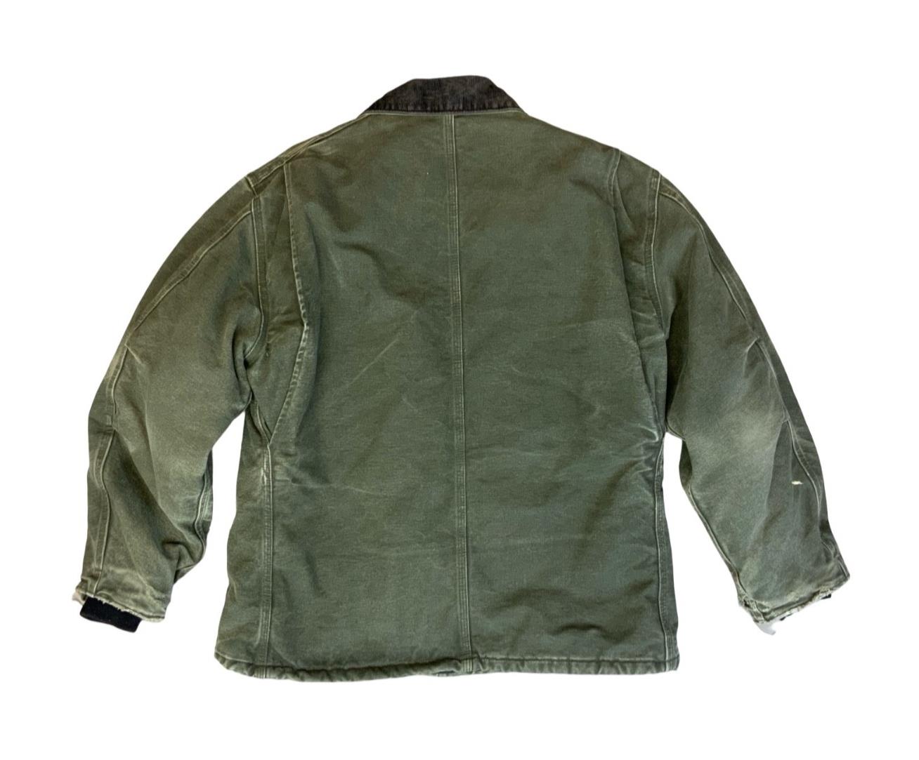 VTG CARHARTT DISTRESSED HEAVY DUCK CANVAS WORKWEAR JACKET GREEN XL