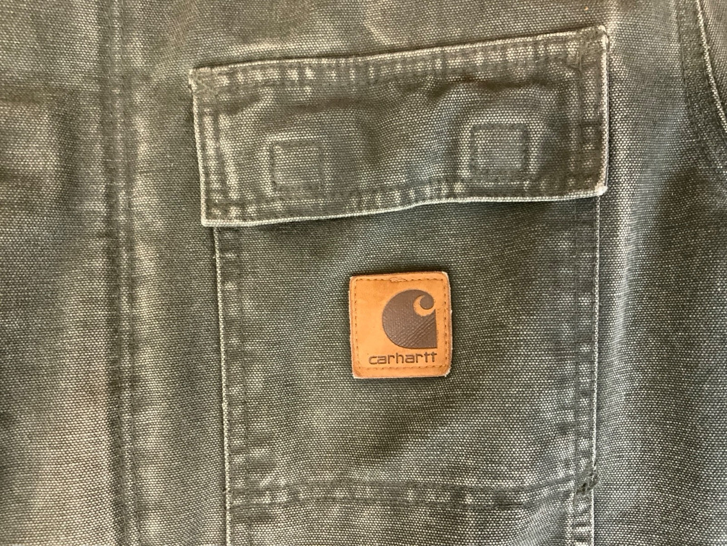 VTG CARHARTT DISTRESSED HEAVY DUCK CANVAS WORKWEAR JACKET GREEN XL