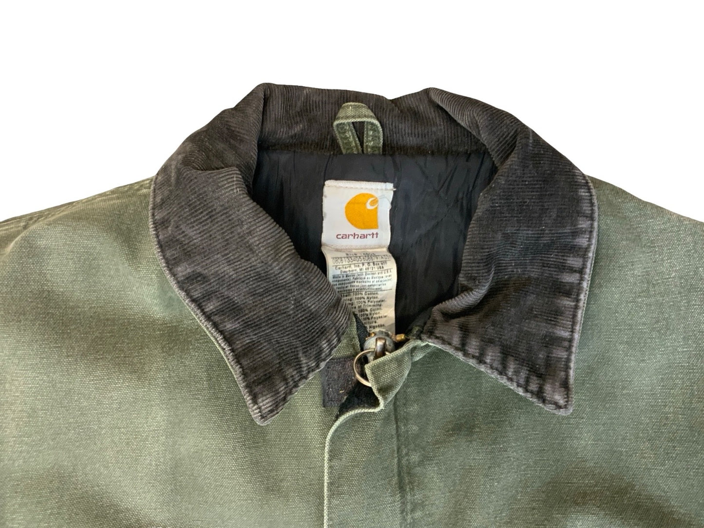 VTG CARHARTT DISTRESSED HEAVY DUCK CANVAS WORKWEAR JACKET GREEN XL