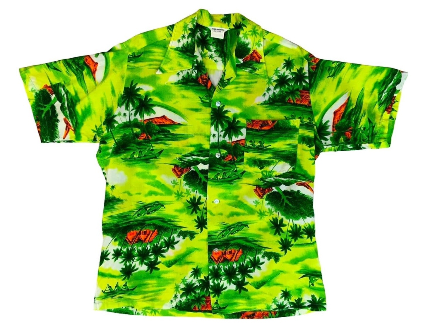 VTG HAWAIIAN MADE ALOHA SHIRT COTTON TIKI ROCKABILLY HAWAII SURF LONGBOARD LARGE