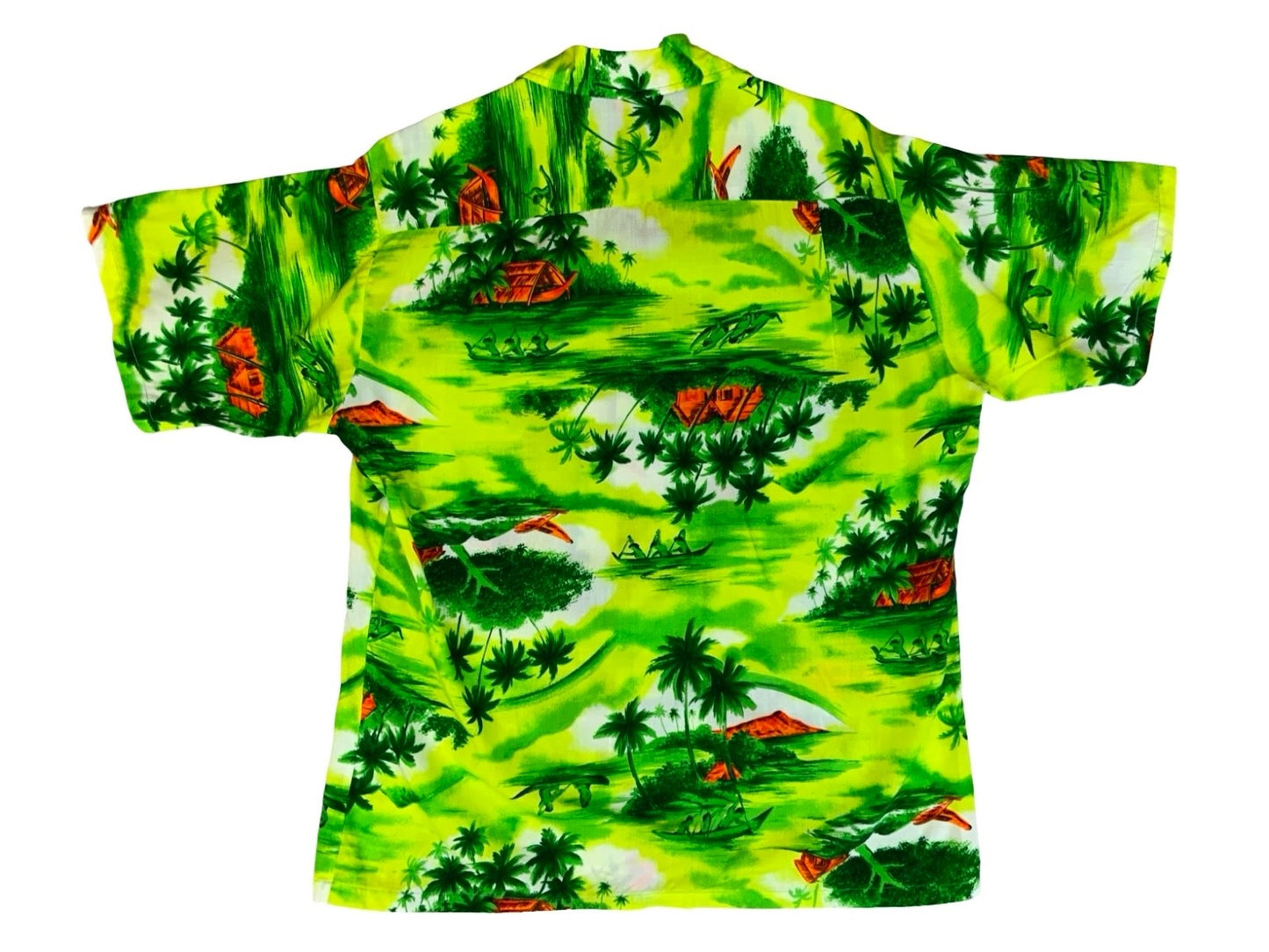 VTG HAWAIIAN MADE ALOHA SHIRT COTTON TIKI ROCKABILLY HAWAII SURF LONGBOARD LARGE