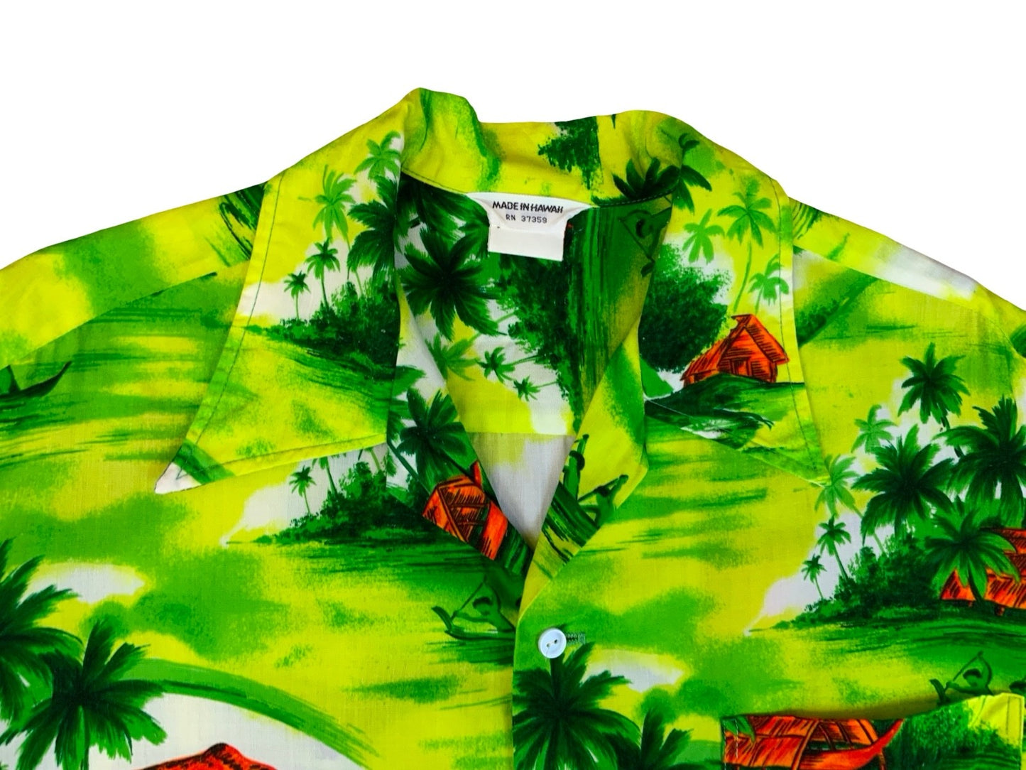 VTG HAWAIIAN MADE ALOHA SHIRT COTTON TIKI ROCKABILLY HAWAII SURF LONGBOARD LARGE