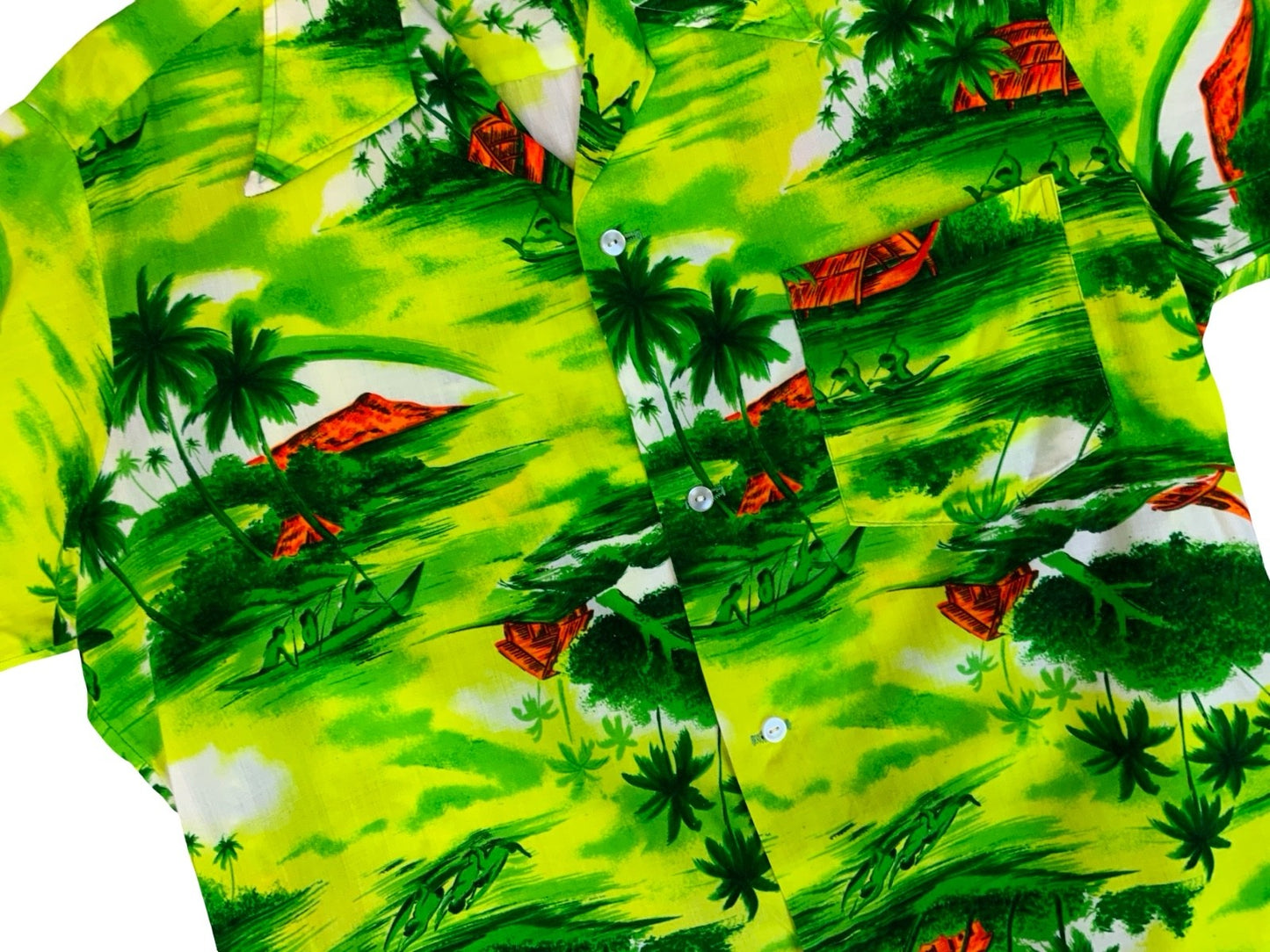 VTG HAWAIIAN MADE ALOHA SHIRT COTTON TIKI ROCKABILLY HAWAII SURF LONGBOARD LARGE