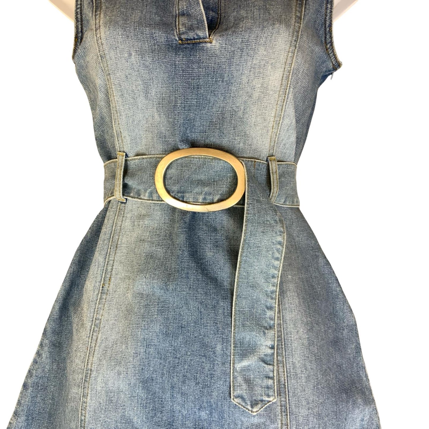 VTG 90s y2k 'ONE ONE' BLUE STONE WASH DENIM COLLARED MINI MOD GOGO DRESS XS 6
