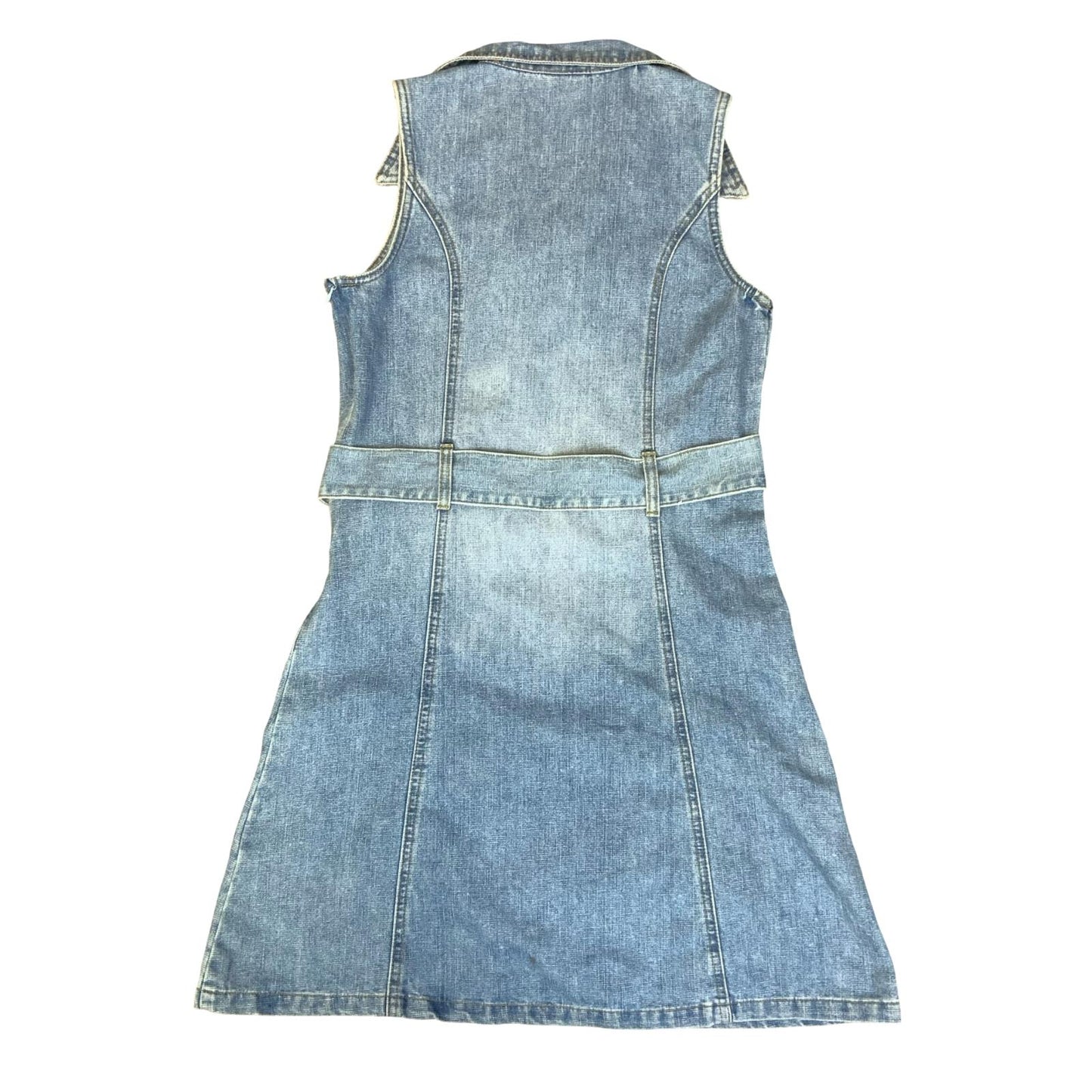 VTG 90s y2k 'ONE ONE' BLUE STONE WASH DENIM COLLARED MINI MOD GOGO DRESS XS 6