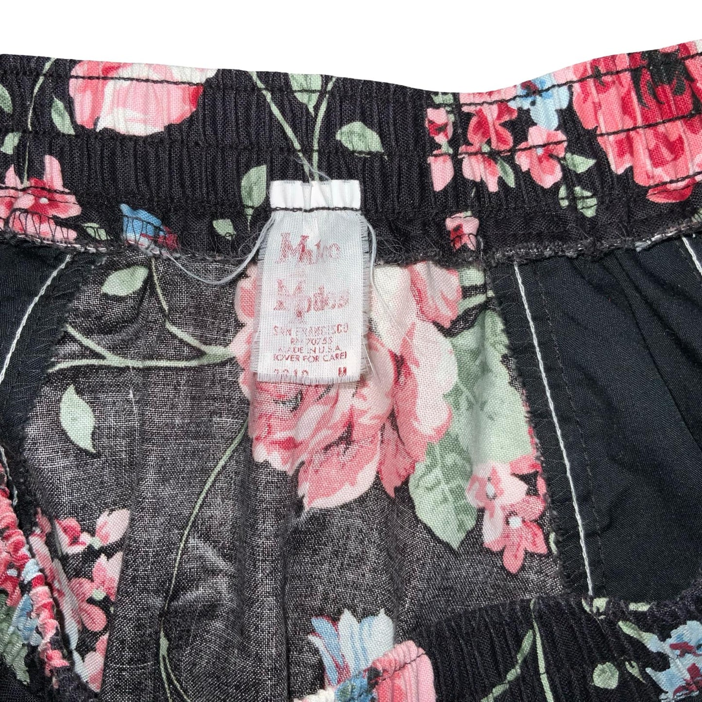 VTG 90s y2k BLACK PINK ROSE FLORAL FRILL A-LINE MIDI SKIRT S 10