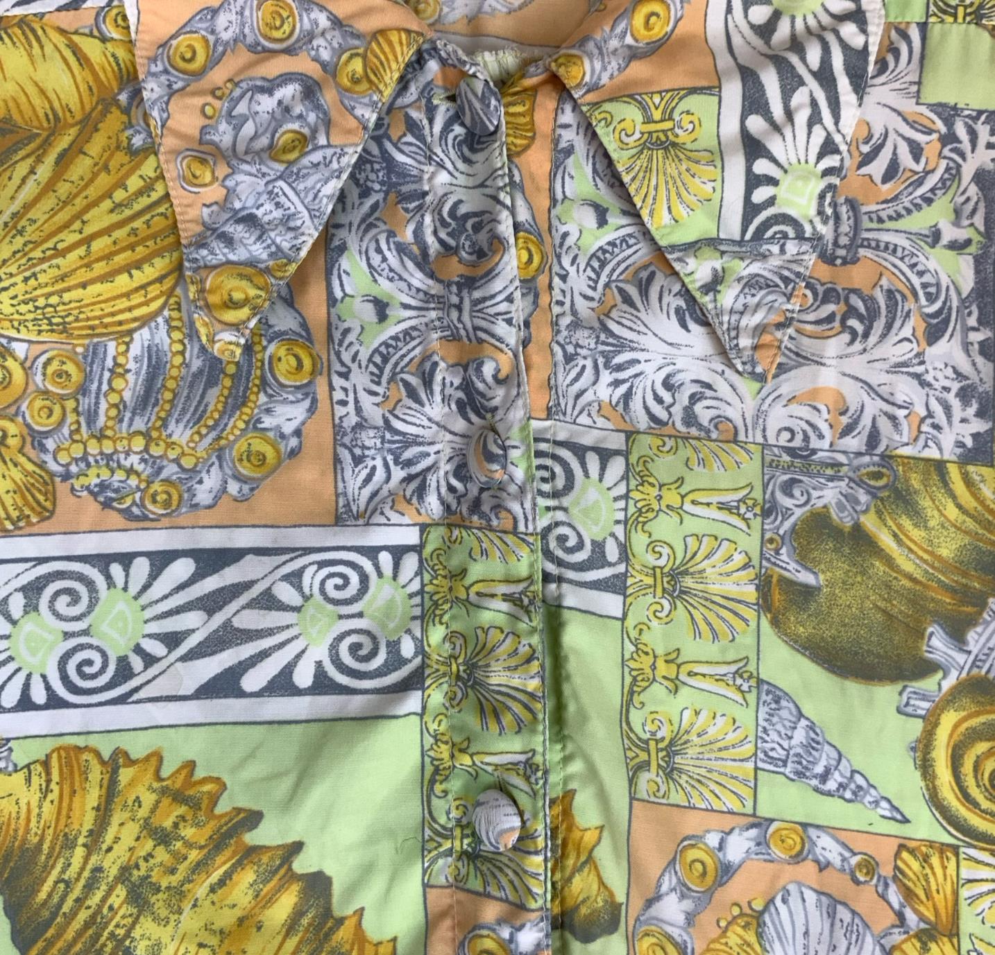 VTG 90s 'ROMEO & GIULIETTA" GREEN YELLOW SEASIDE SUMMER HOLIDAY BLOUSE L 16