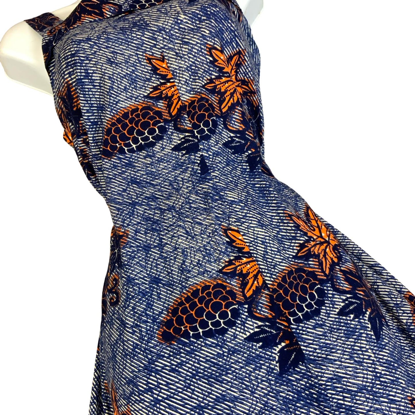 VTG BLUE WHITE ORANGE GRAPE SLEEVELESS MINI SUMMER BEACH HOLIDAY DRESS S 8