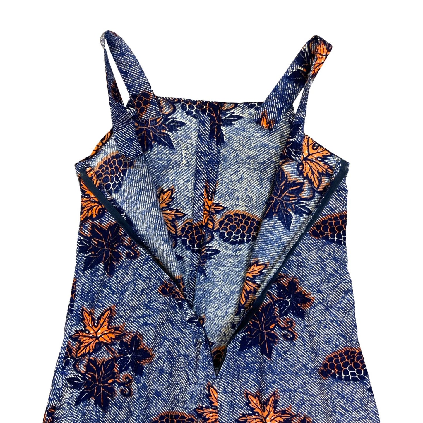 VTG BLUE WHITE ORANGE GRAPE SLEEVELESS MINI SUMMER BEACH HOLIDAY DRESS S 8