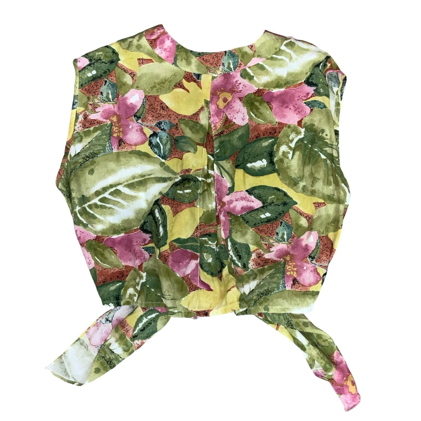 VTG 'BETTY BARCLAY' GREEN PINK FLORAL SLEEVELESS SUMMER TIE WAIST BLOUSE 14/16