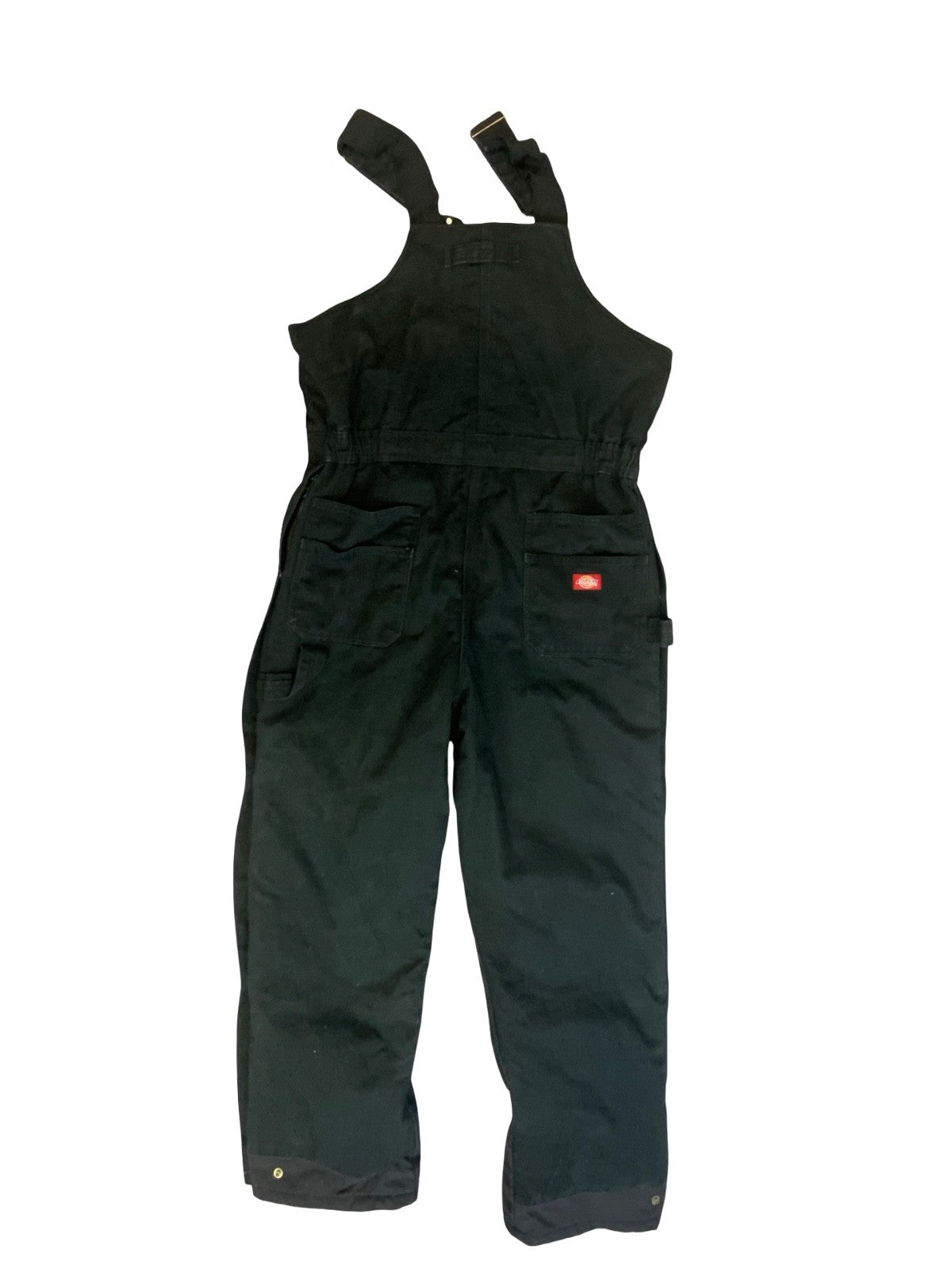 DICKIES HEAVY DUCK CANVAS QUILT LINED BLACK WORKWEAR DUNGAREES LARGE REG