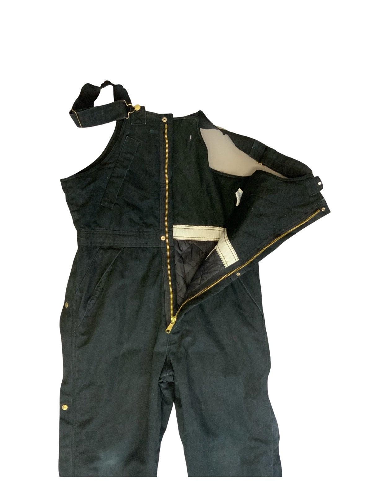 DICKIES HEAVY DUCK CANVAS QUILT LINED BLACK WORKWEAR DUNGAREES LARGE REG