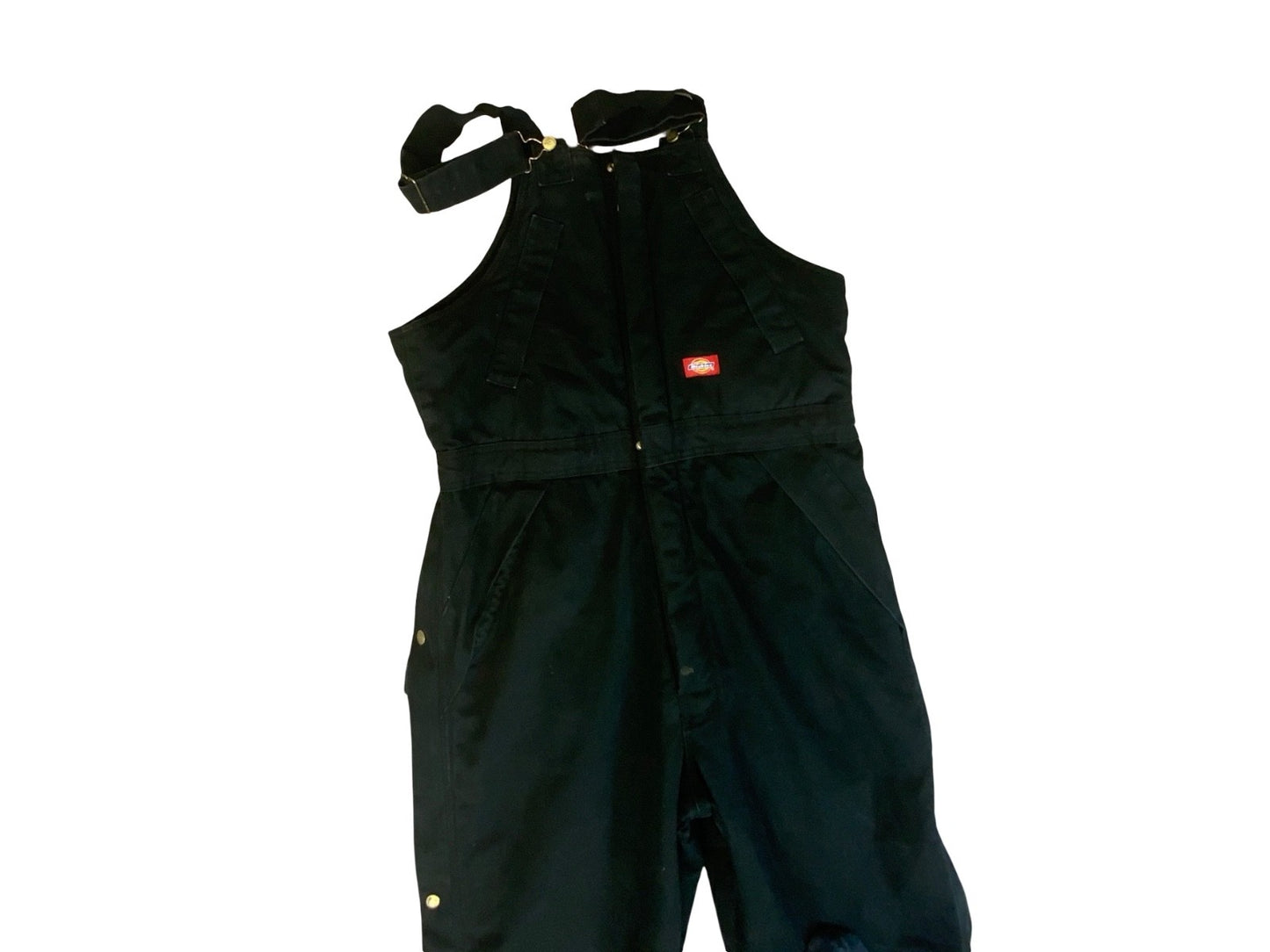 DICKIES HEAVY DUCK CANVAS QUILT LINED BLACK WORKWEAR DUNGAREES LARGE REG