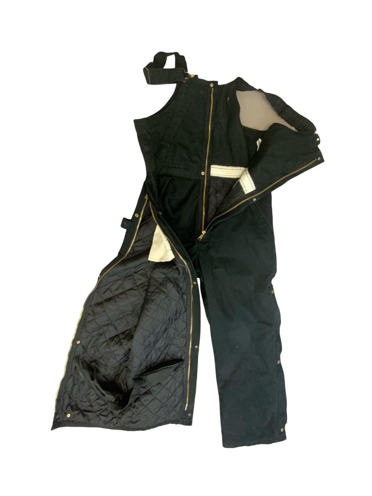 DICKIES HEAVY DUCK CANVAS QUILT LINED BLACK WORKWEAR DUNGAREES LARGE REG