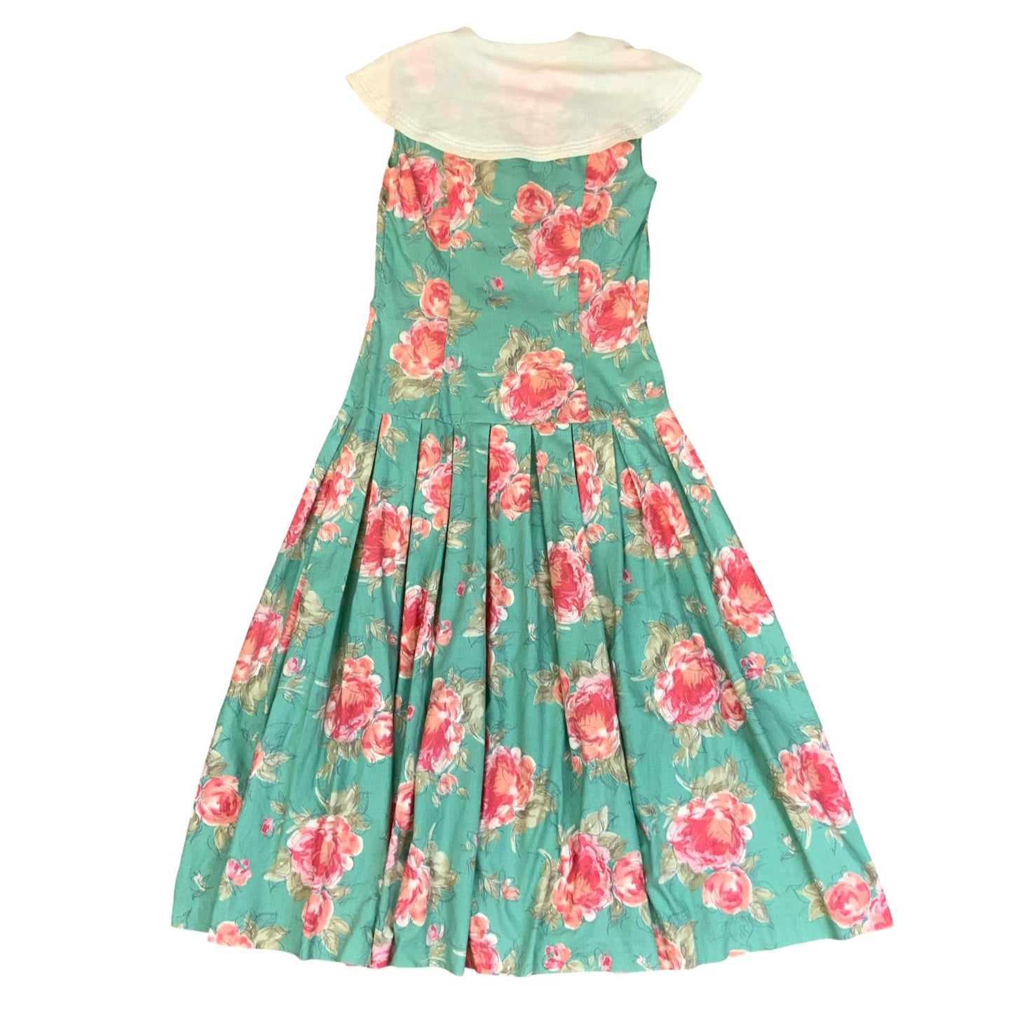 VTG 80s does 50s 'LAURA ASHLEY' BLUE RED FLORAL DROP-WAIST A-LINE MIDI DRESS S 8